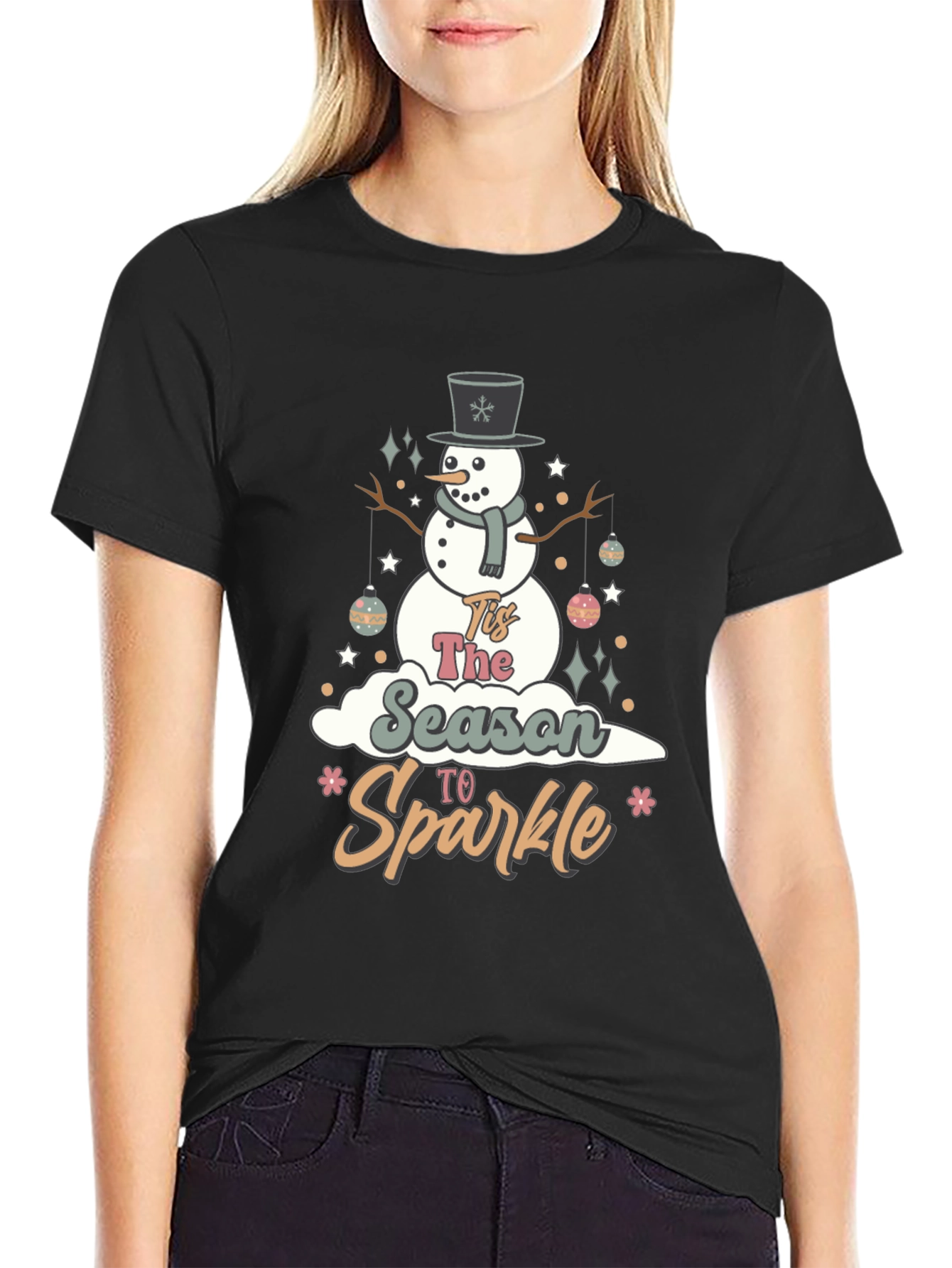 Festive Tis The Season To Sparkle Snowman Graphic Tee