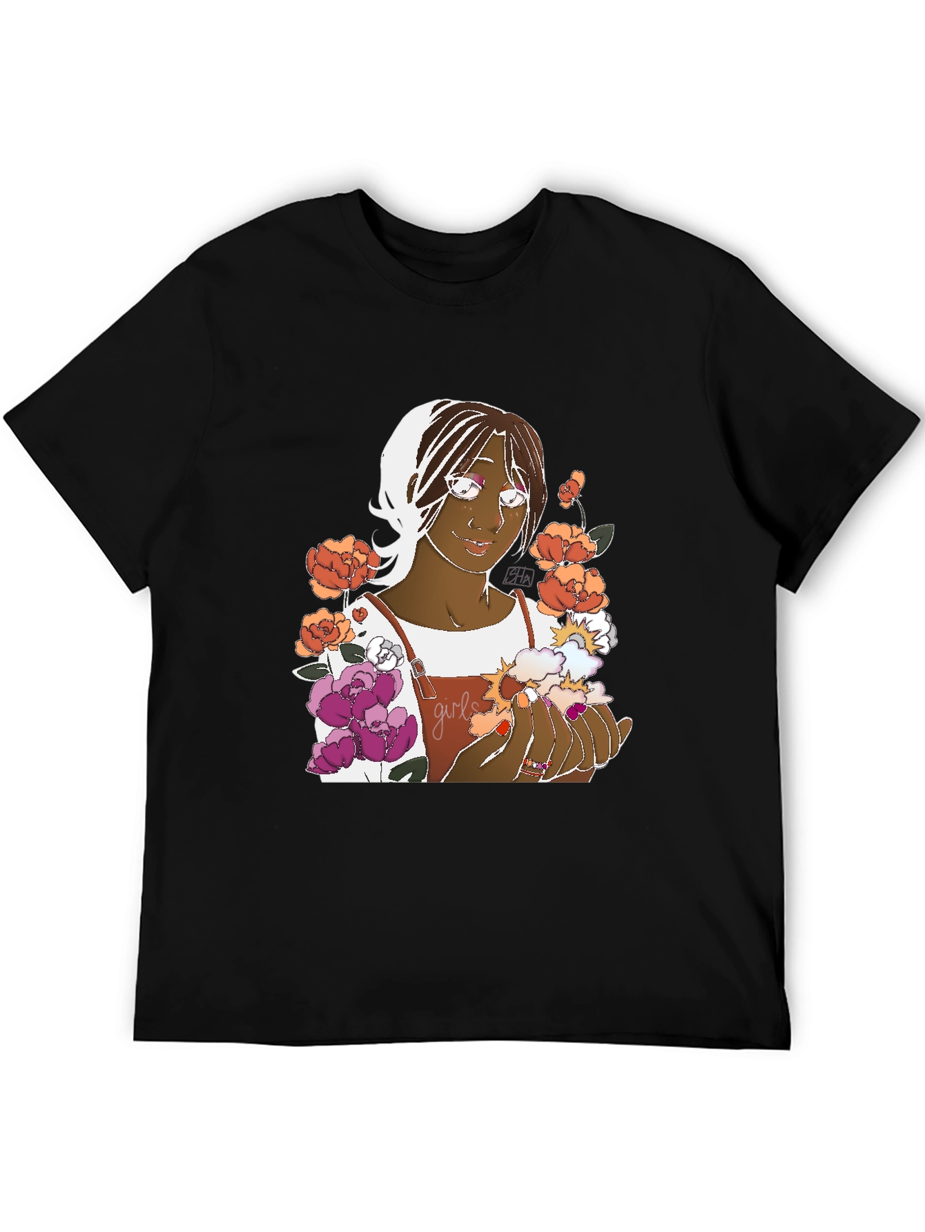 Floral Graphic Tee - Black Cotton Unisex