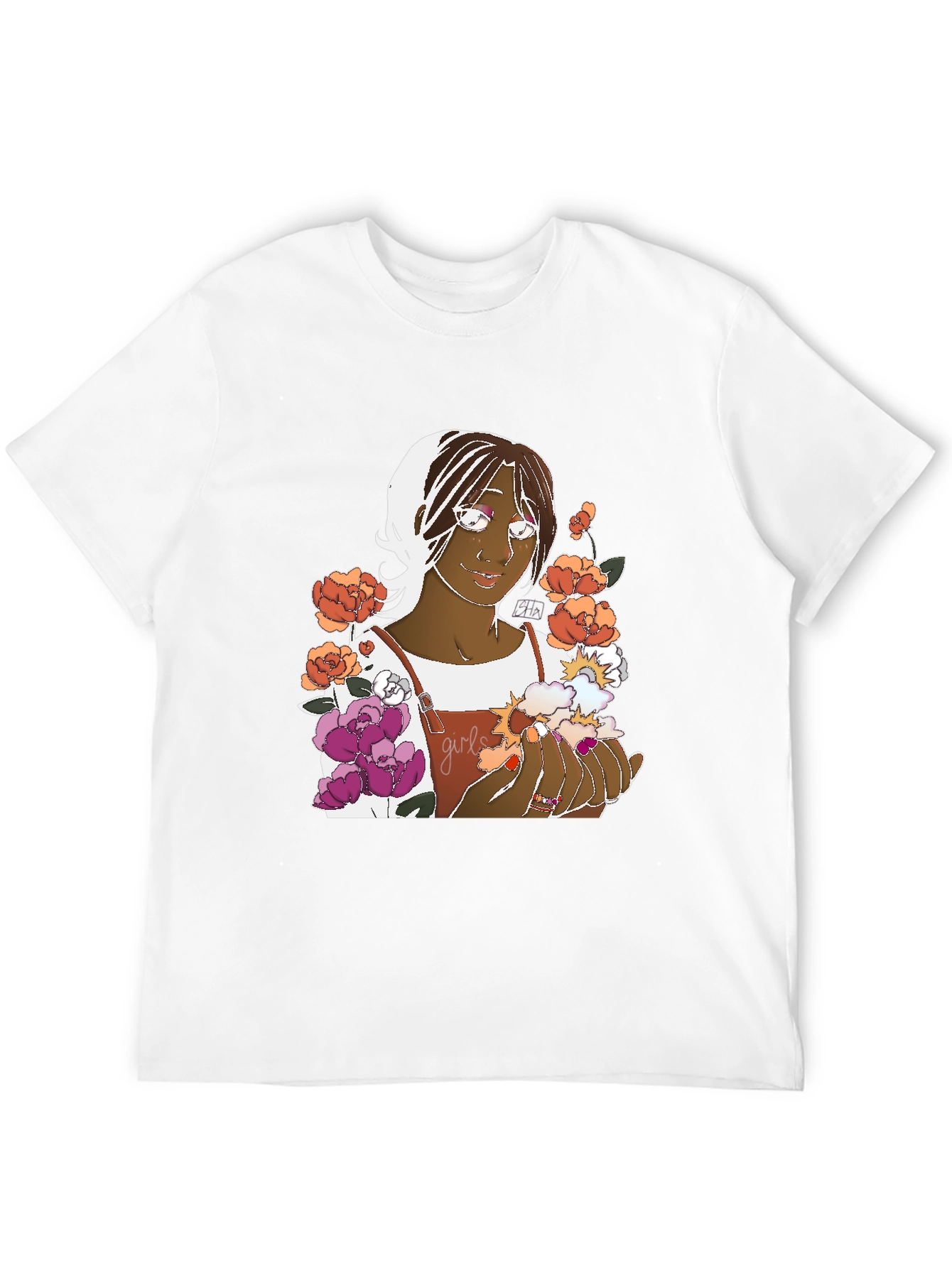 Floral Graphic Tee - Black Cotton Unisex