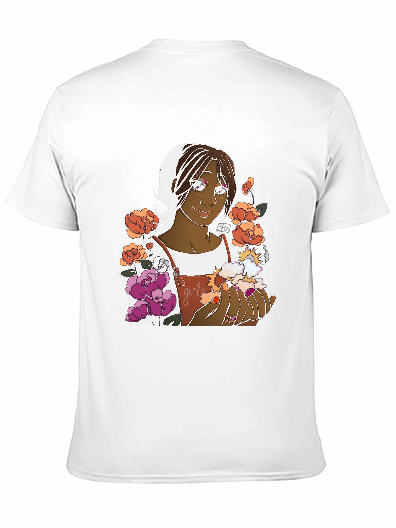 Floral Graphic Tee - Black Cotton Unisex