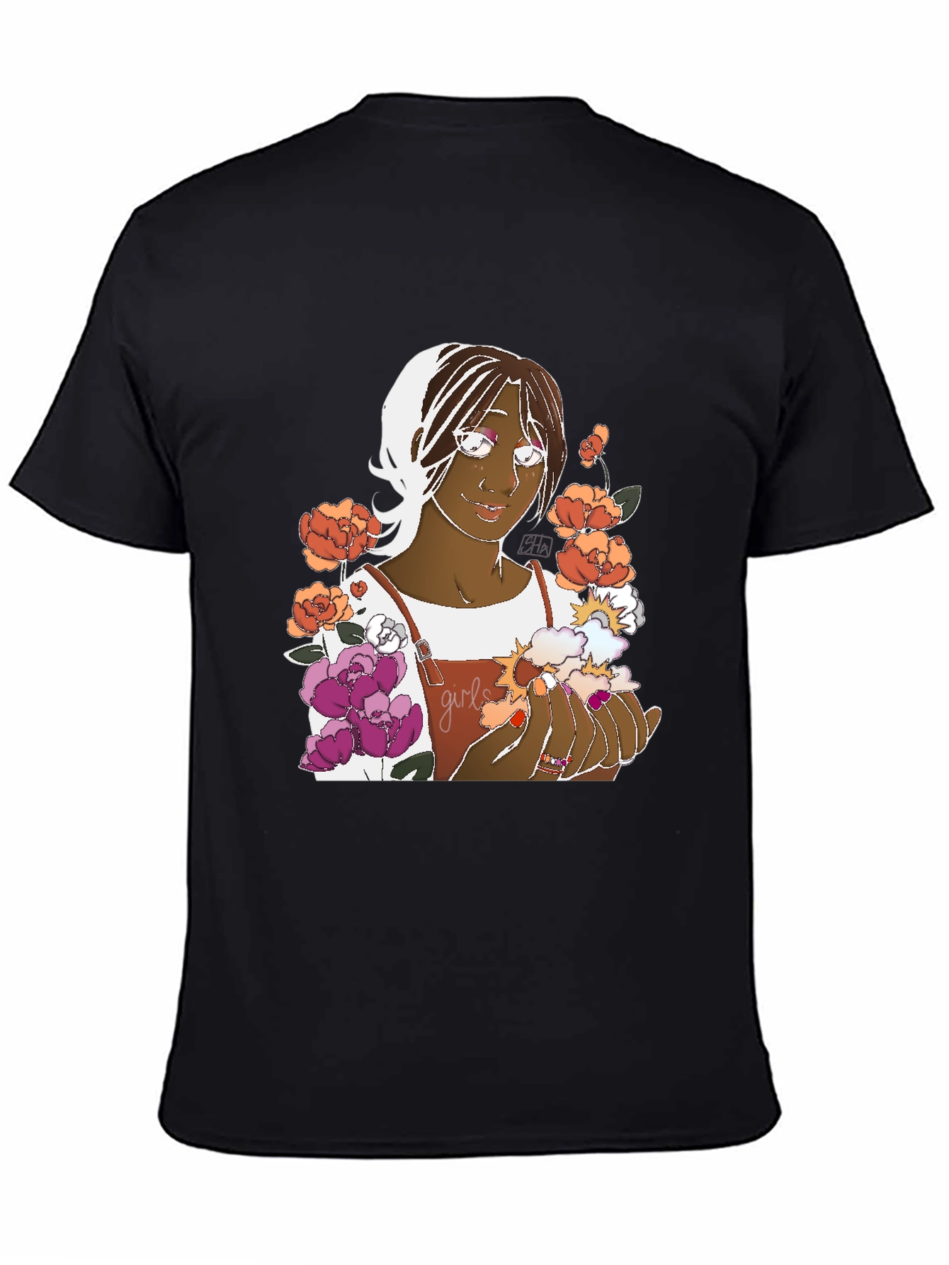 Floral Graphic Tee - Black Cotton Unisex