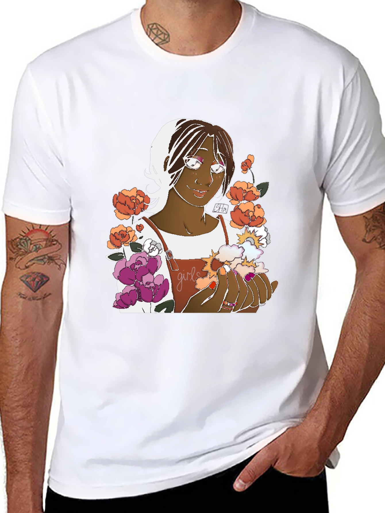 Floral Graphic Tee - Black Cotton Unisex