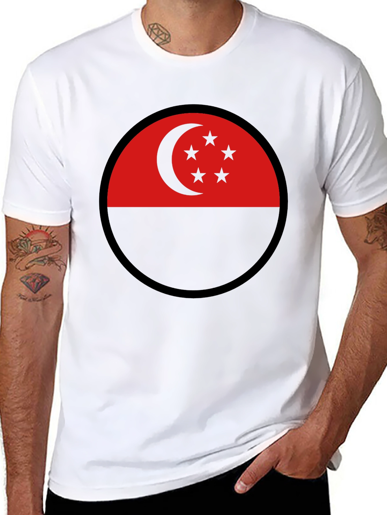 Singapore Flag Circle Black T-Shirt
