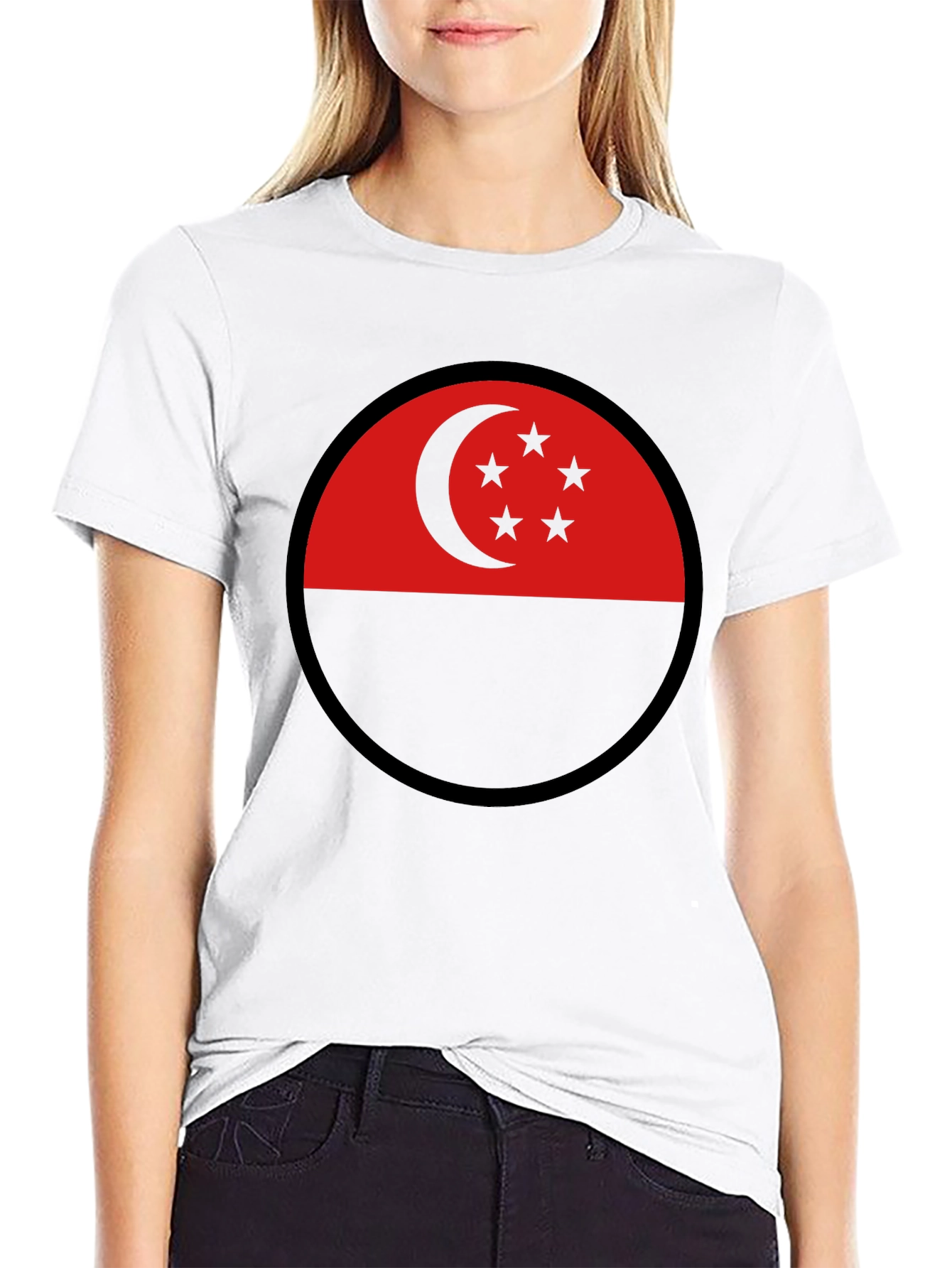 Singapore Flag Circle Black T-Shirt