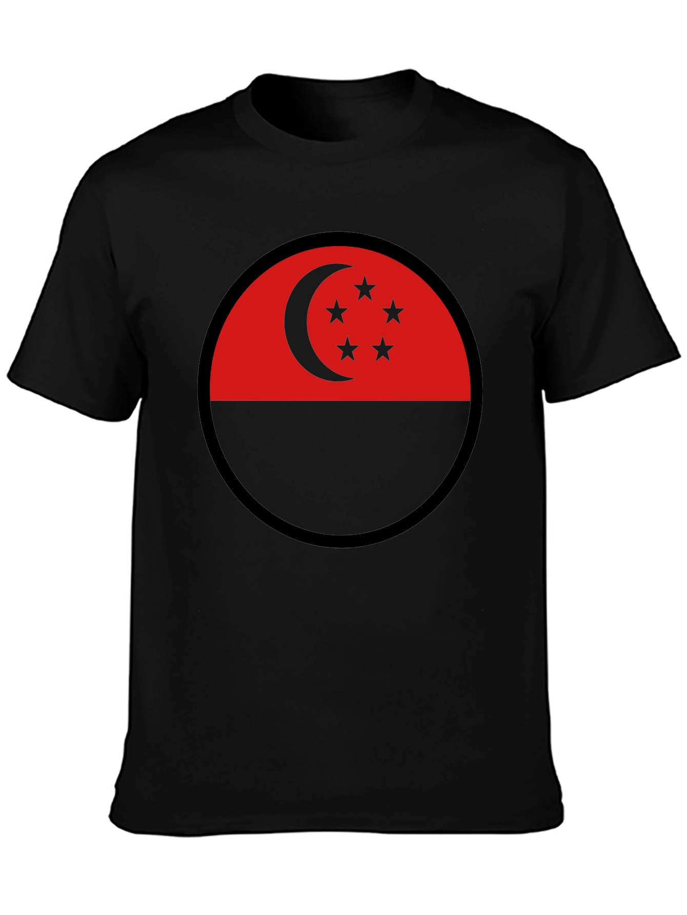 Singapore Flag Circle Black T-Shirt