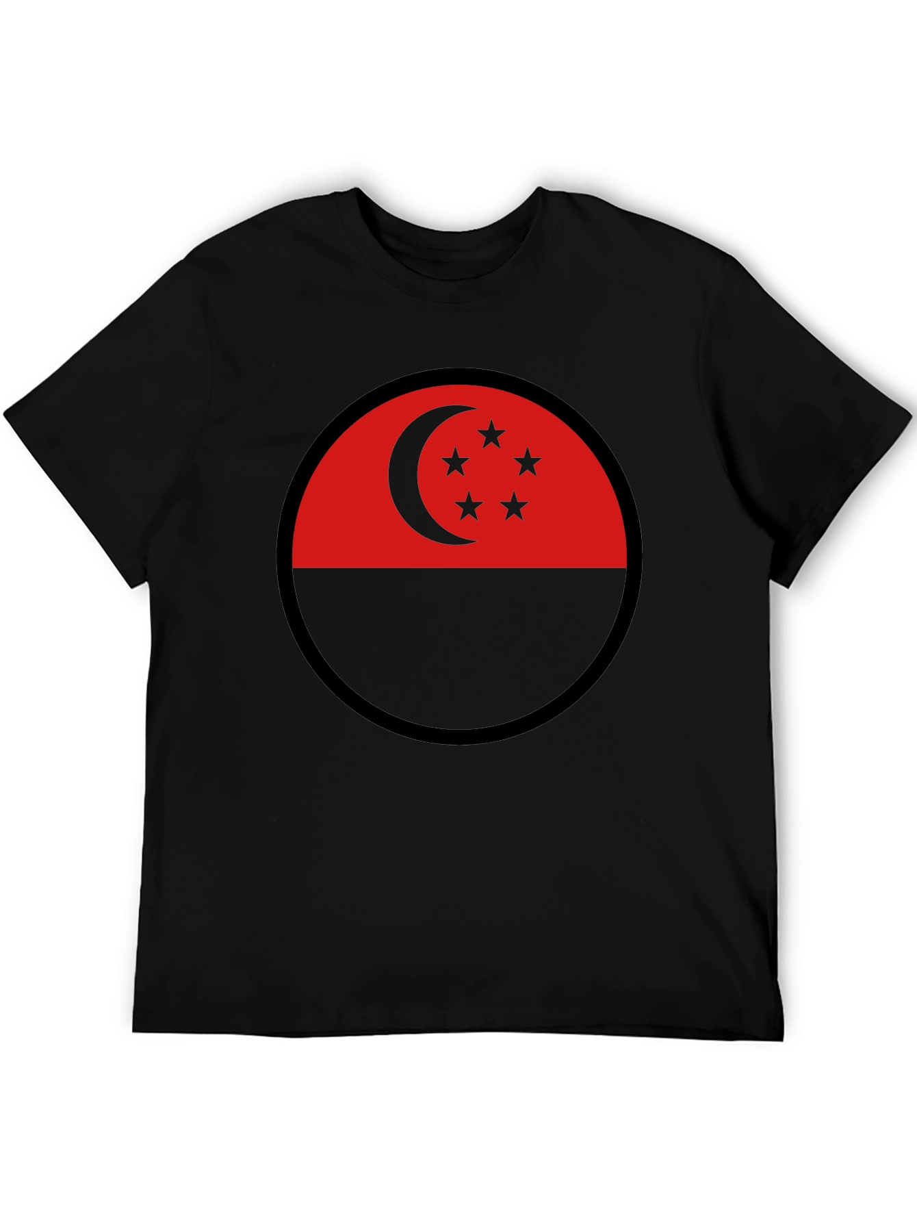 Singapore Flag Circle Black T-Shirt