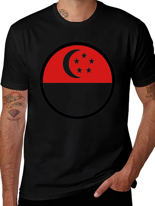 Singapore Flag Circle Black T-Shirt