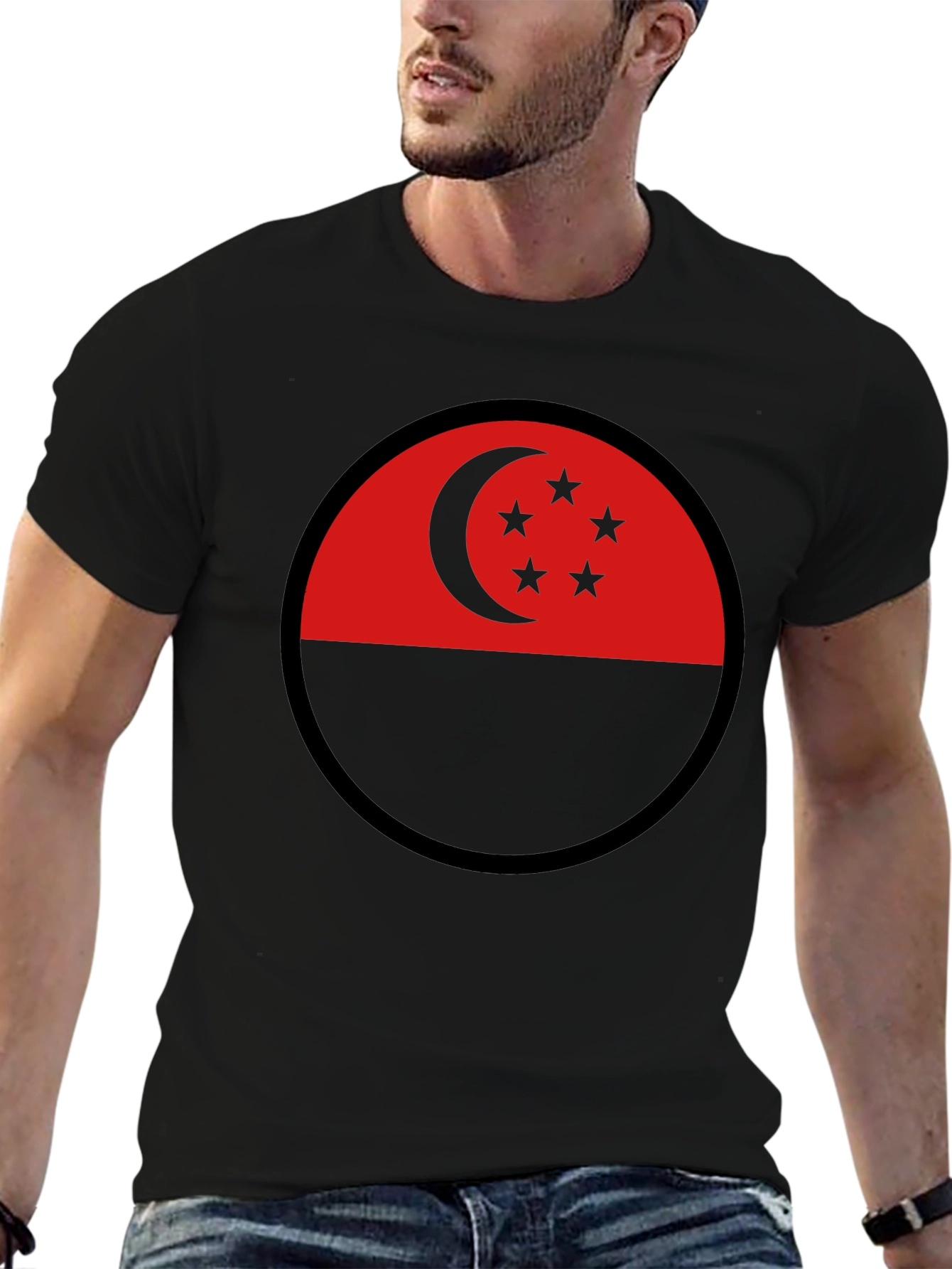 Singapore Flag Circle Black T-Shirt