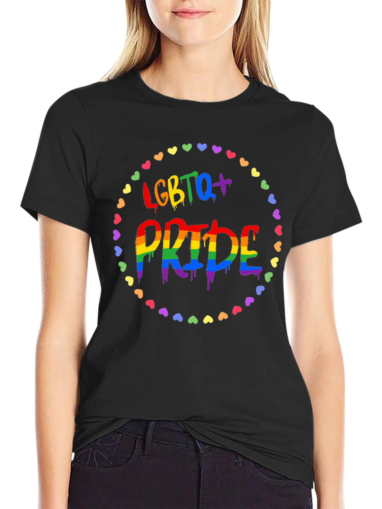 LGBTQ+ Pride T-Shirt - Rainbow Heart Design