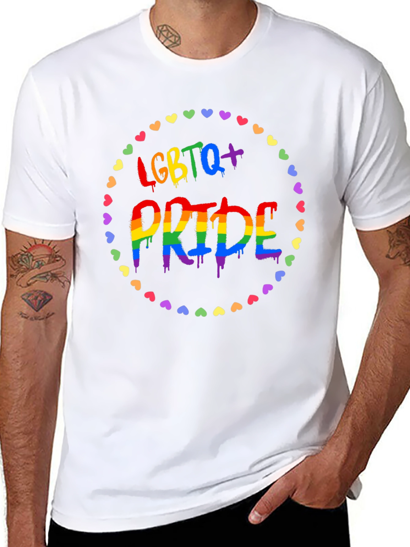 LGBTQ+ Pride T-Shirt - Rainbow Heart Design