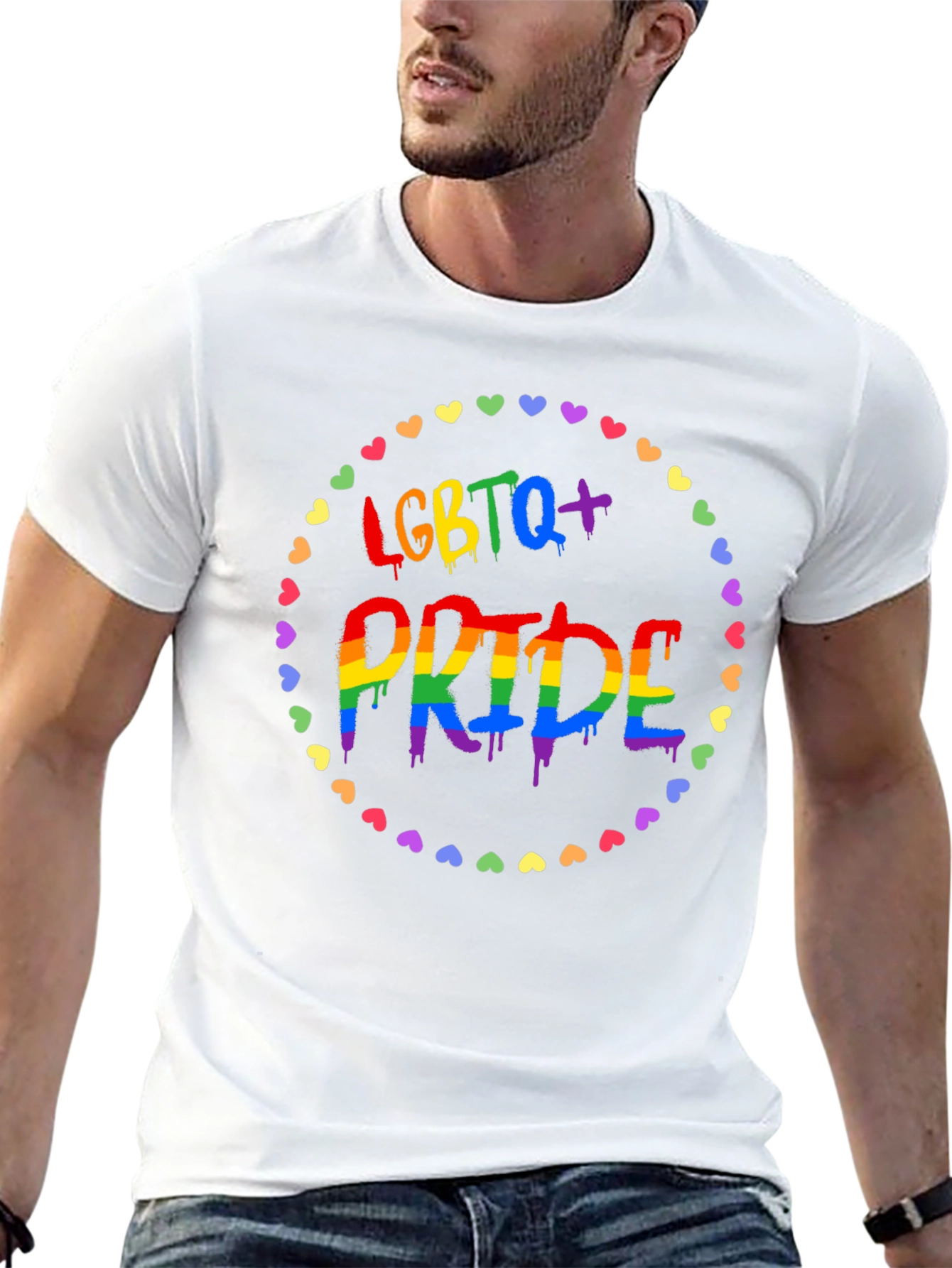 LGBTQ+ Pride T-Shirt - Rainbow Heart Design