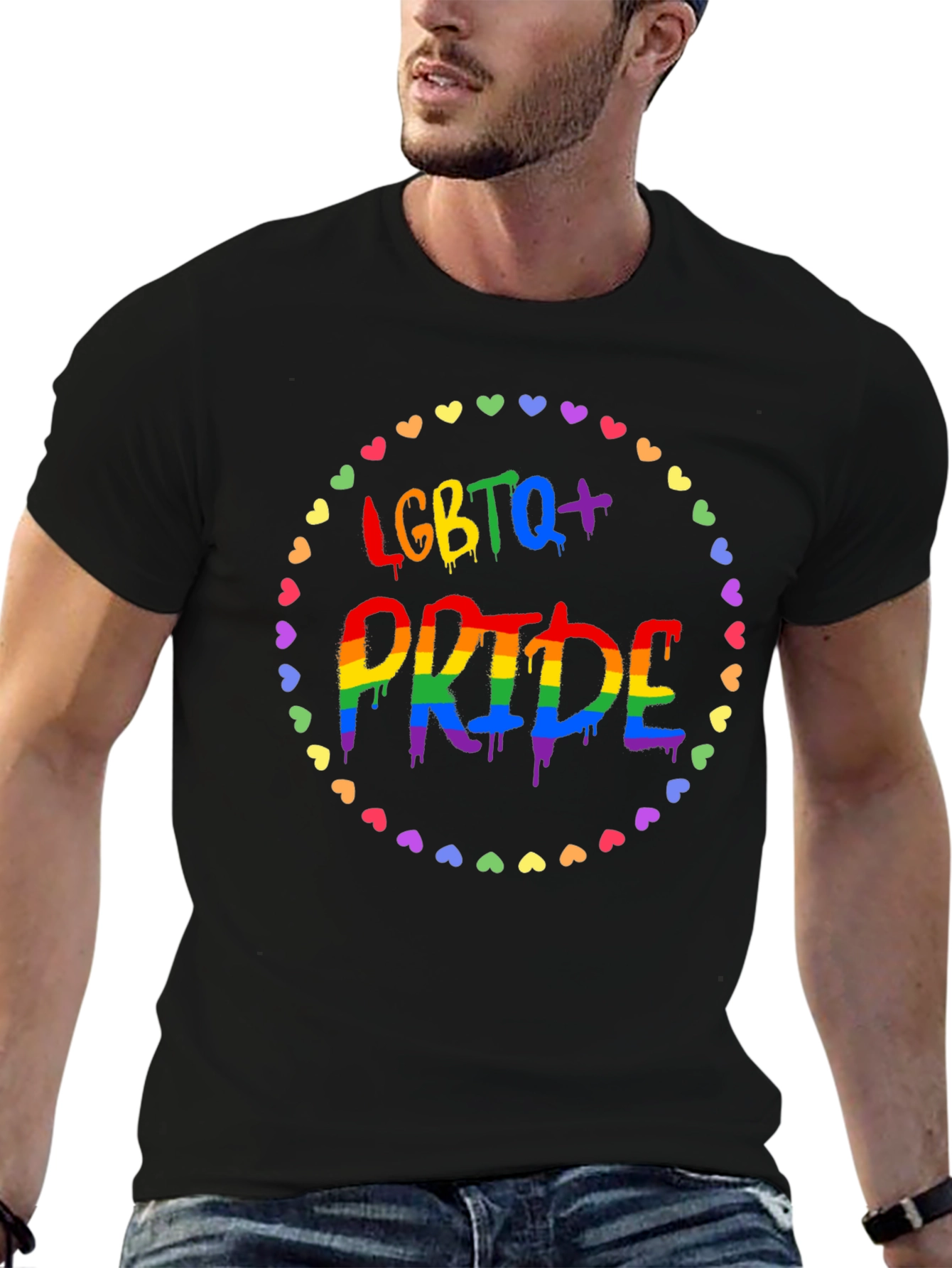 LGBTQ+ Pride T-Shirt - Rainbow Heart Design
