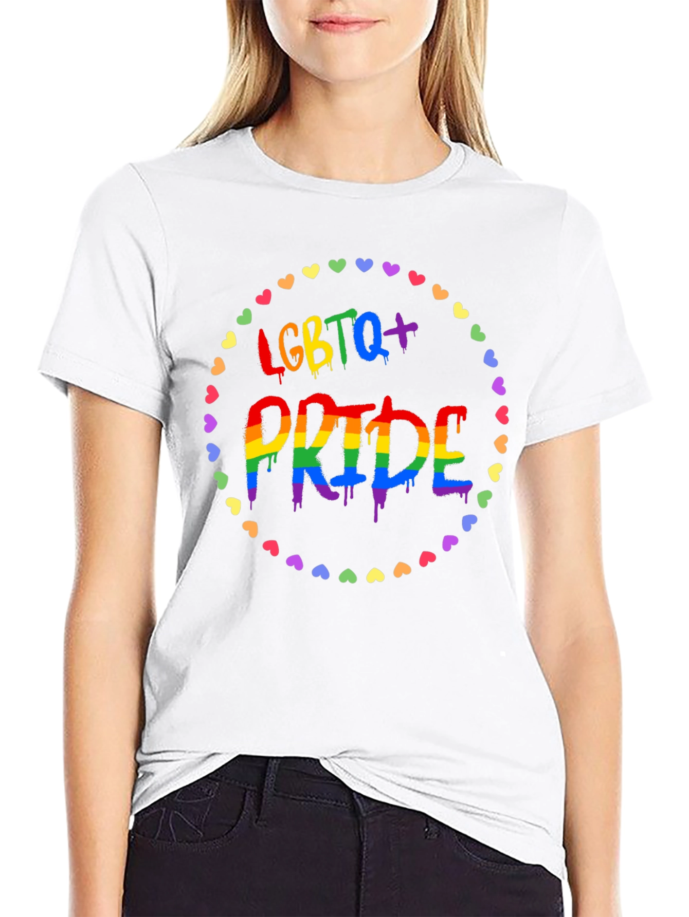 LGBTQ+ Pride T-Shirt - Rainbow Heart Design