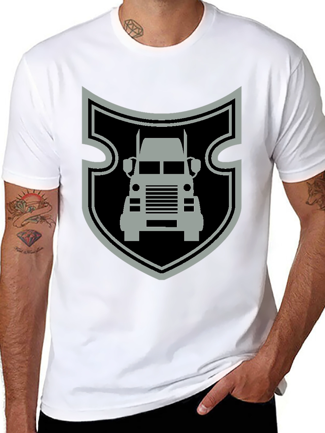 Truck Shield Graphic Tee - Black Cotton T-Shirt