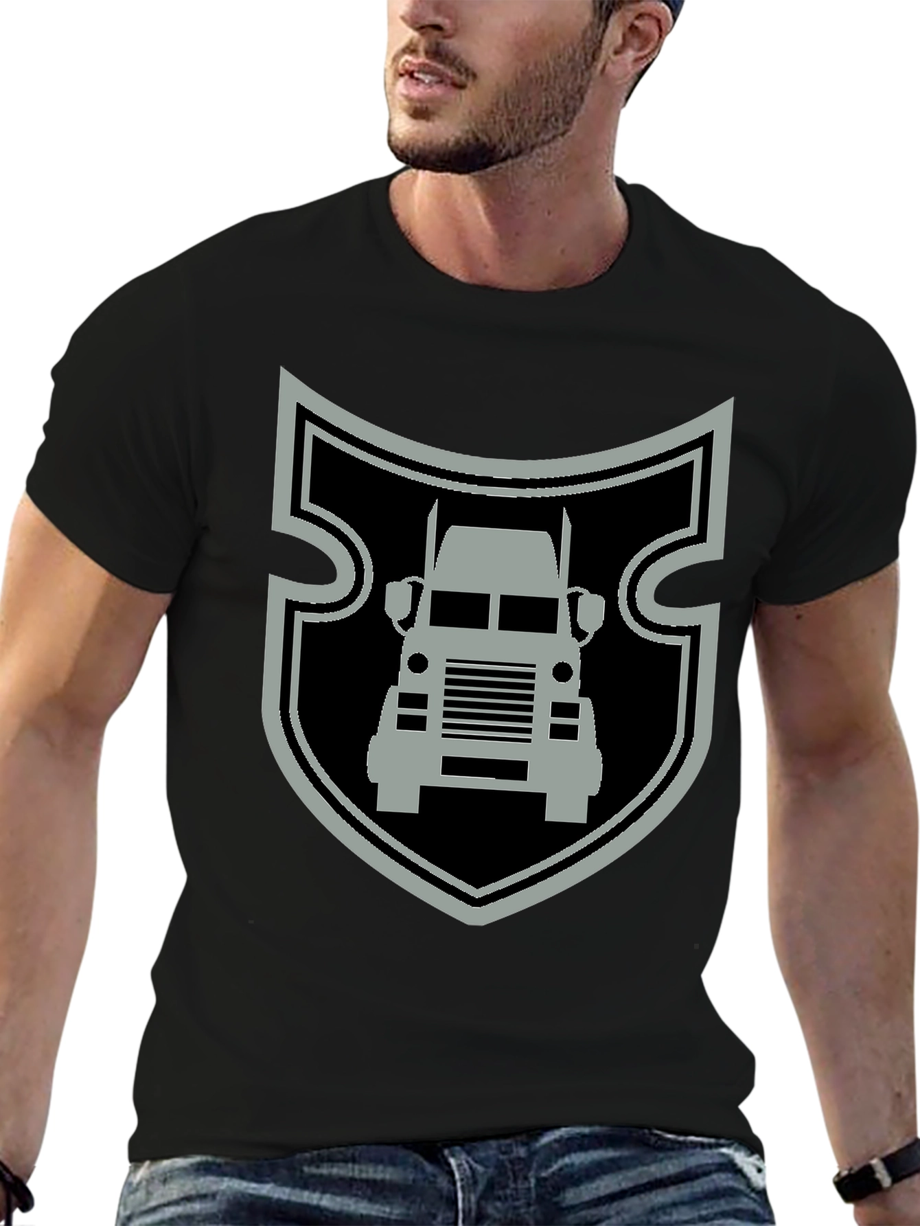 Truck Shield Graphic Tee - Black Cotton T-Shirt