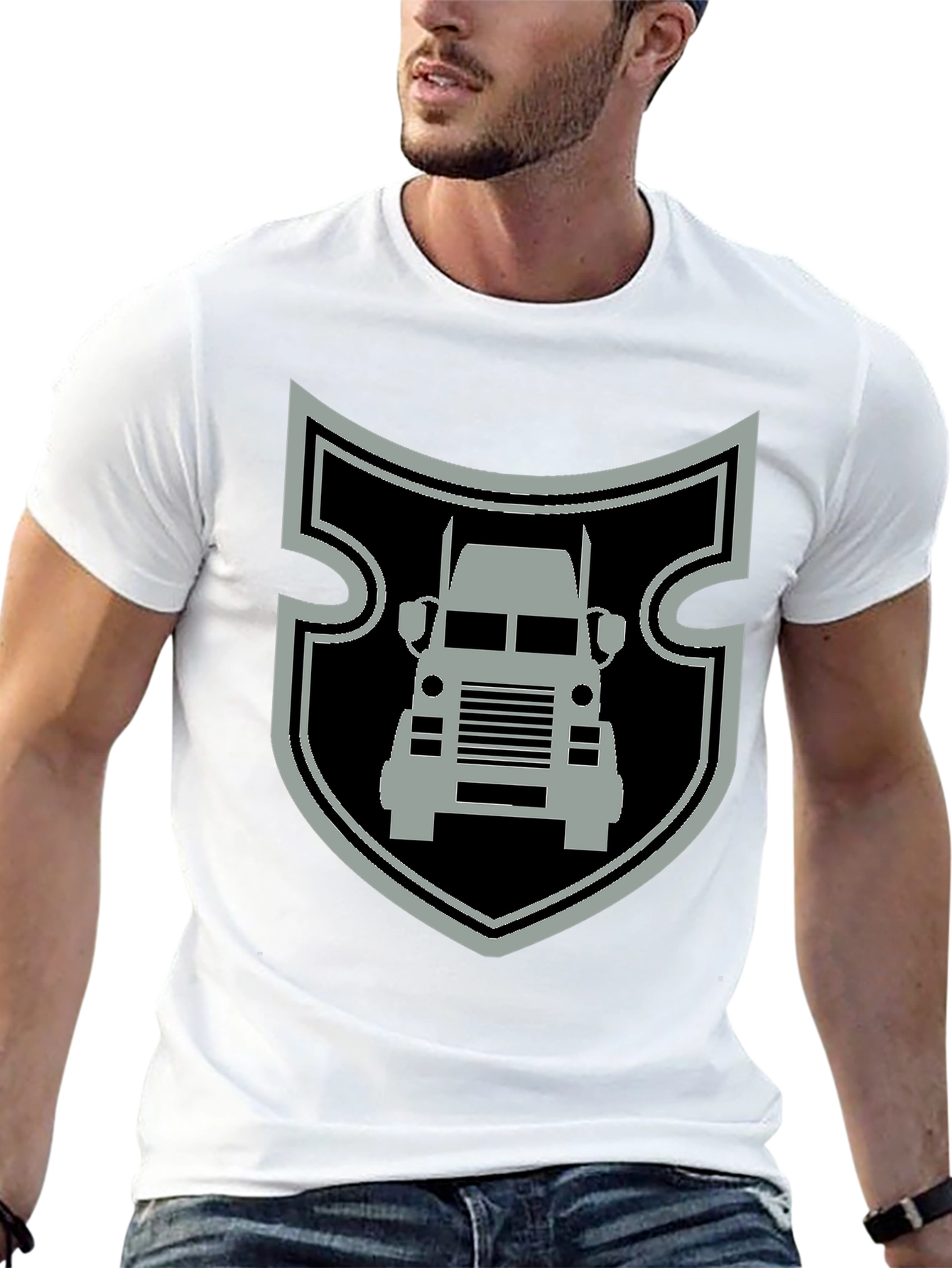Truck Shield Graphic Tee - Black Cotton T-Shirt