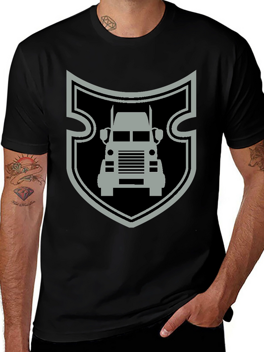 Truck Shield Graphic Tee - Black Cotton T-Shirt