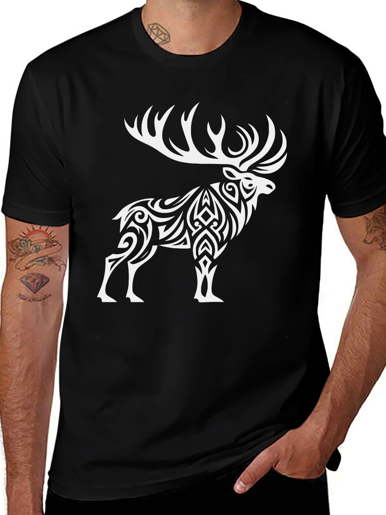 Tribal Elk Graphic Tee - Black