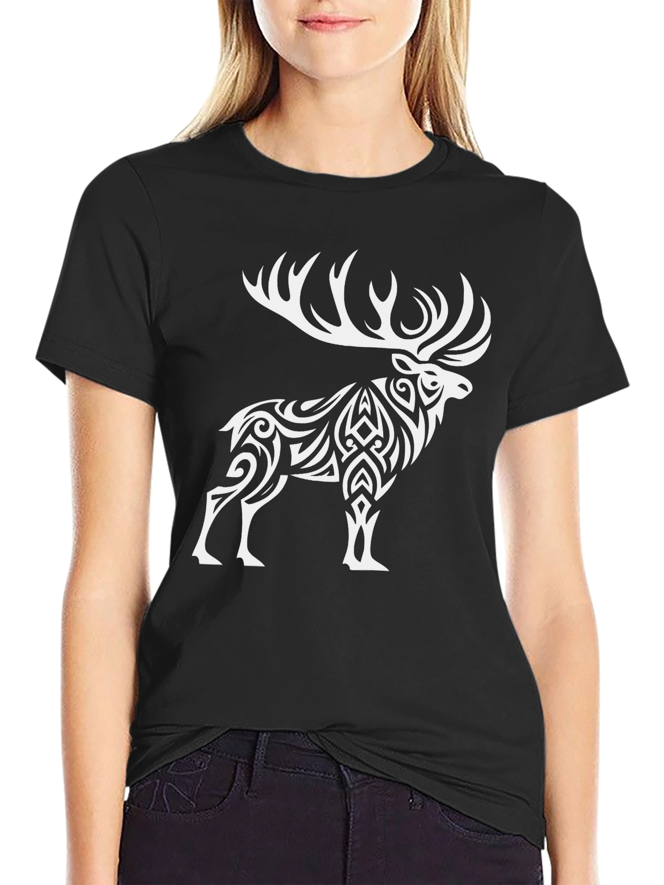 Tribal Elk Graphic Tee - Black