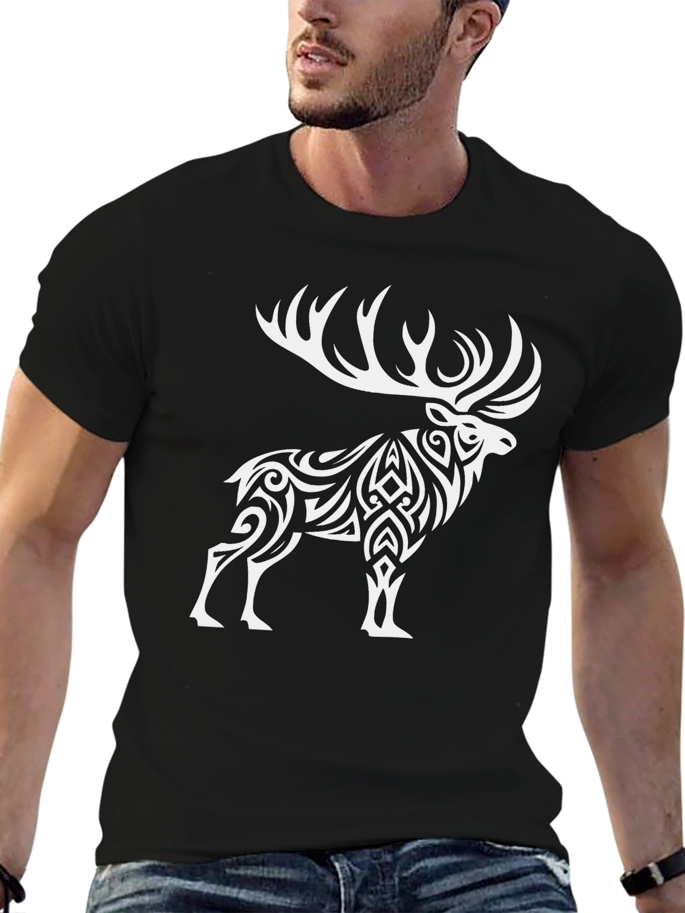 Tribal Elk Graphic Tee - Black