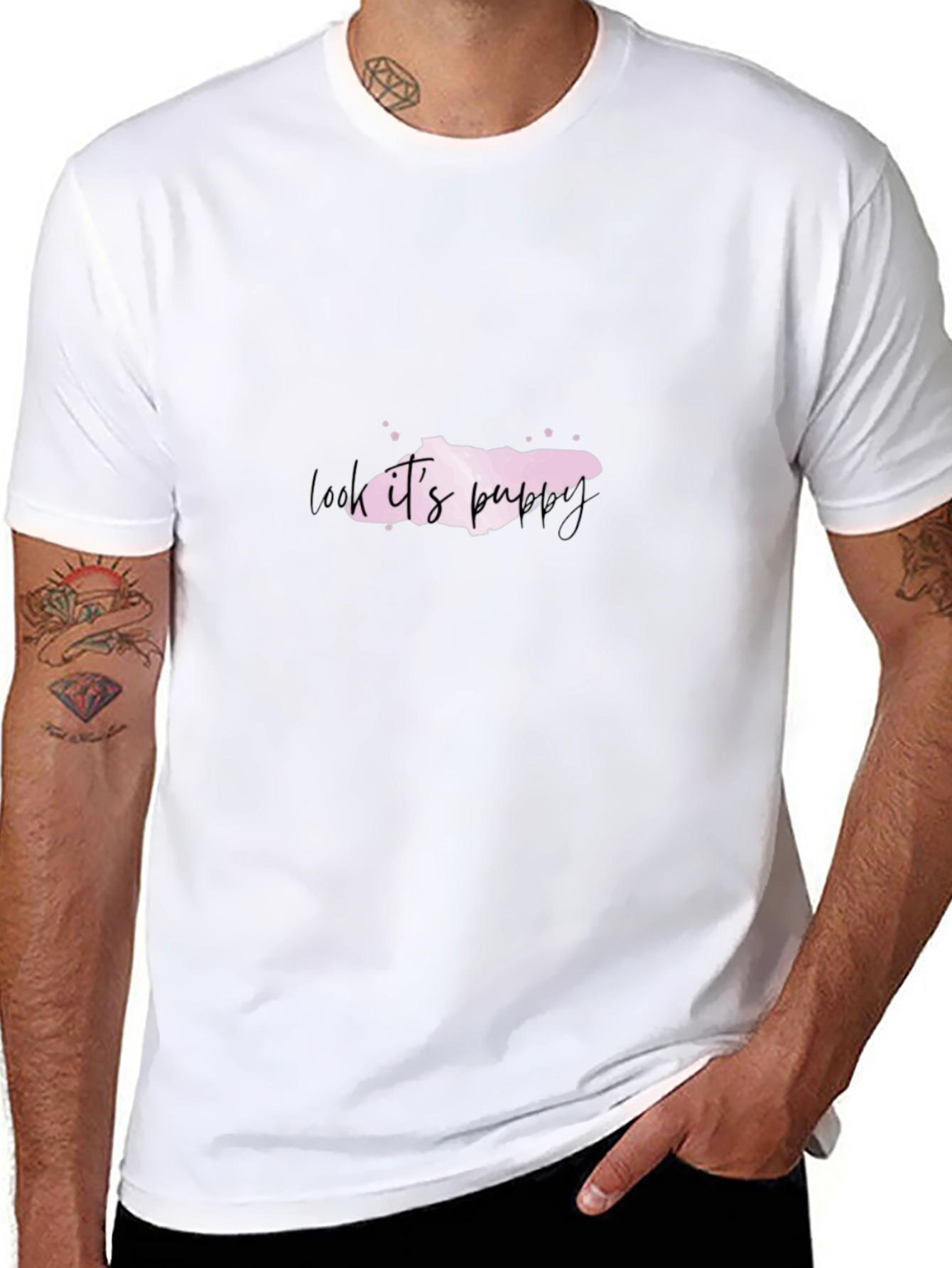 Look Its Puppy Mens Black T-Shirt