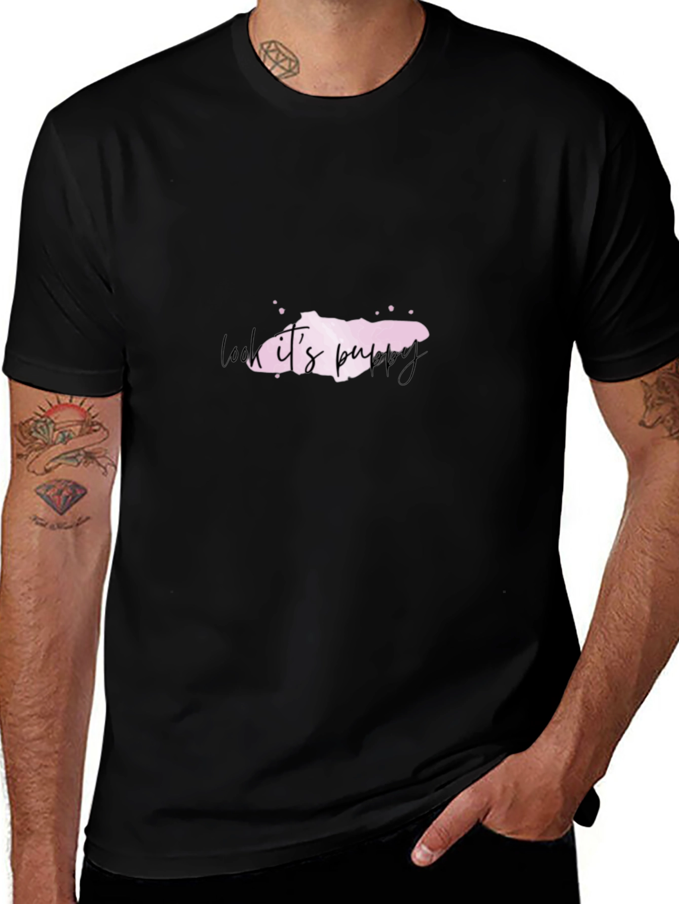 Look Its Puppy Mens Black T-Shirt