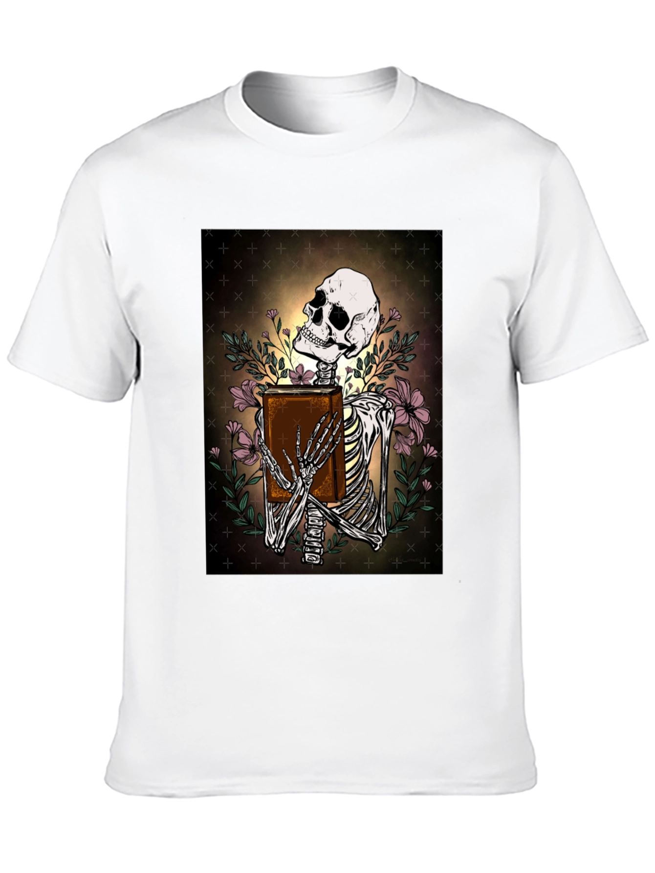 Skeleton Bookworm T-Shirt - Gothic Scholar Design