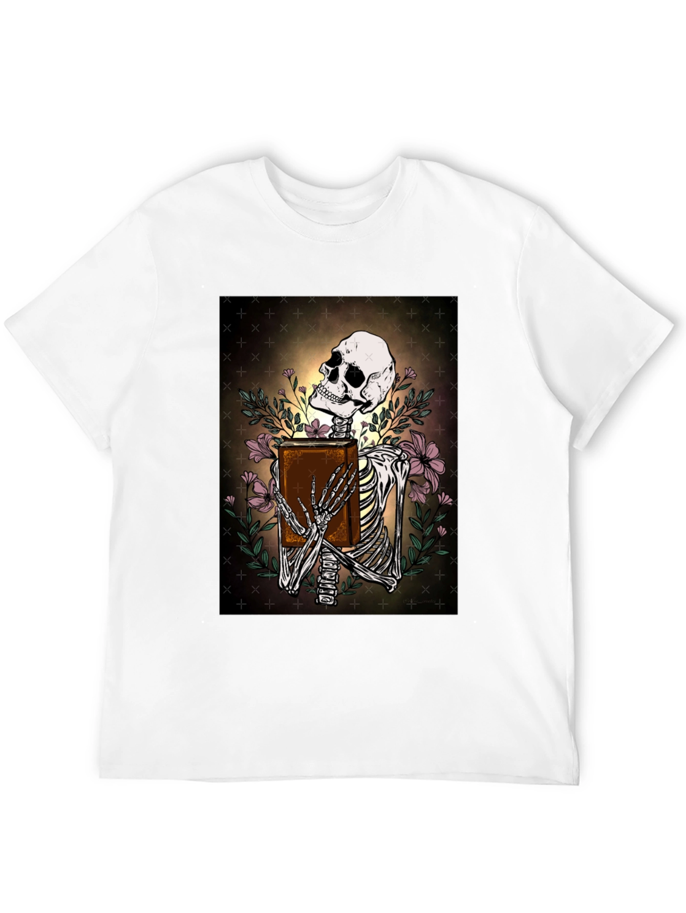 Skeleton Bookworm T-Shirt - Gothic Scholar Design