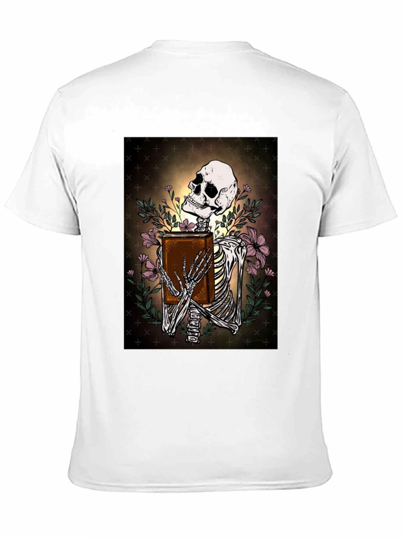 Skeleton Bookworm T-Shirt - Gothic Scholar Design