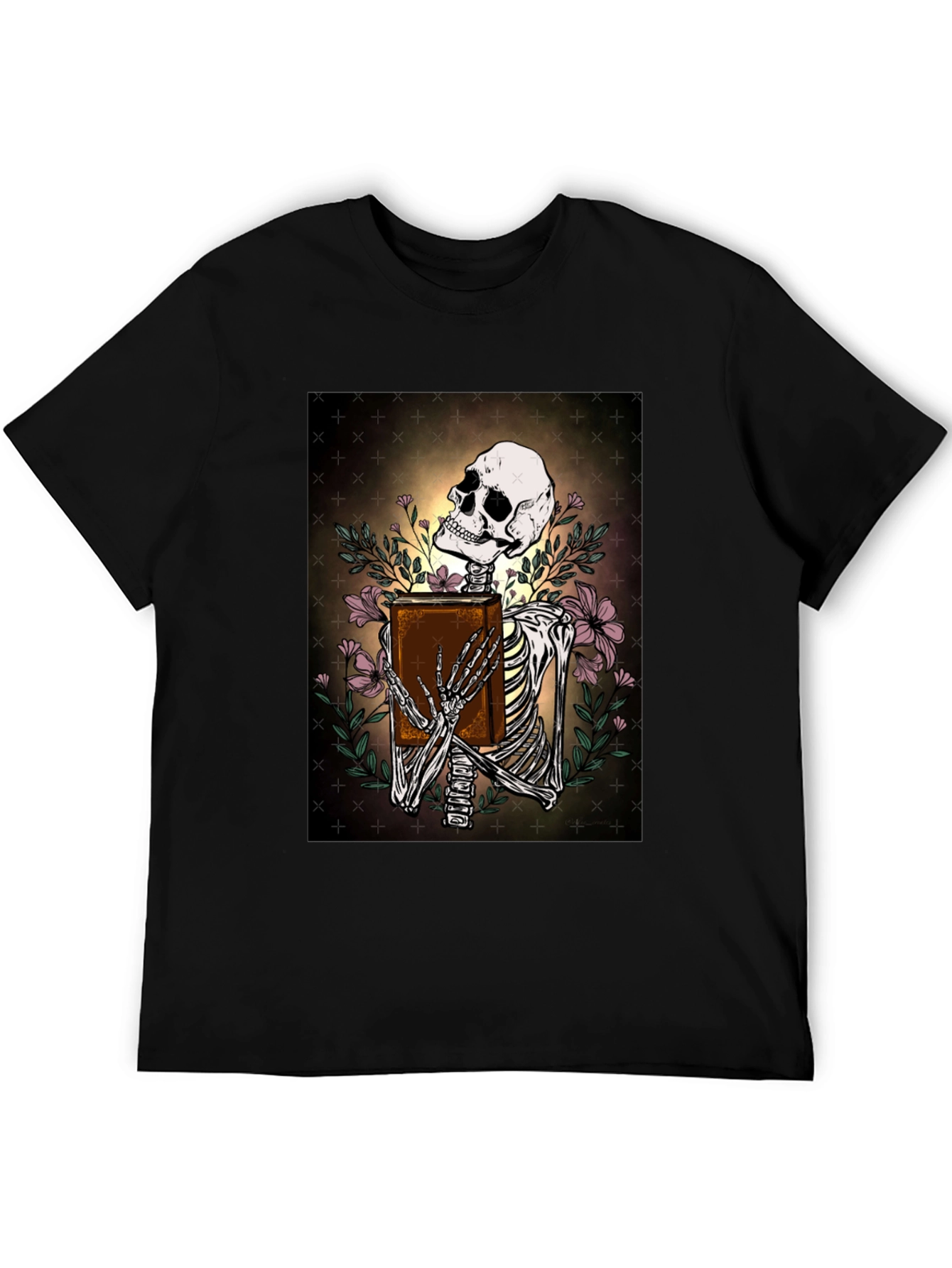 Skeleton Bookworm T-Shirt - Gothic Scholar Design