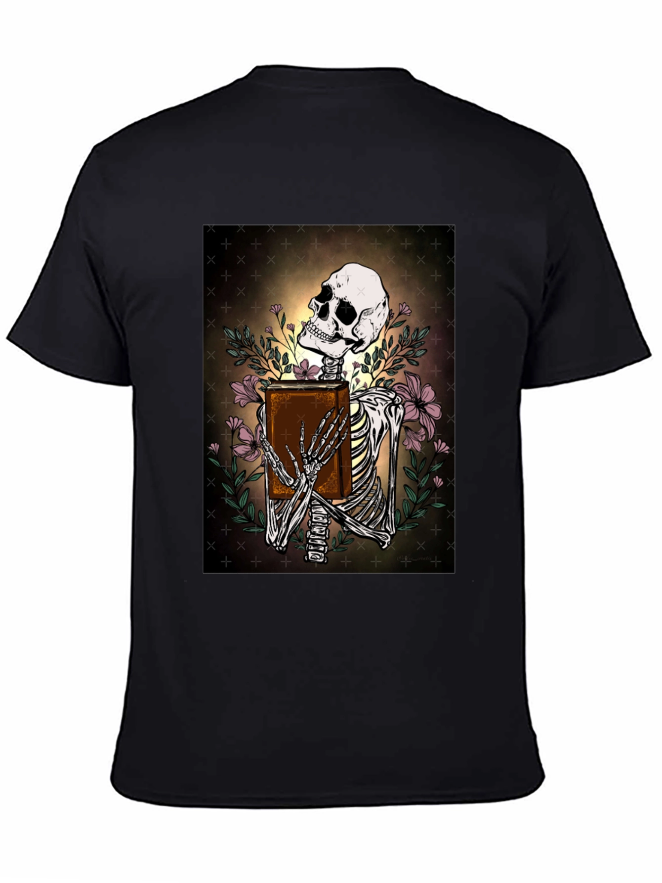 Skeleton Bookworm T-Shirt - Gothic Scholar Design