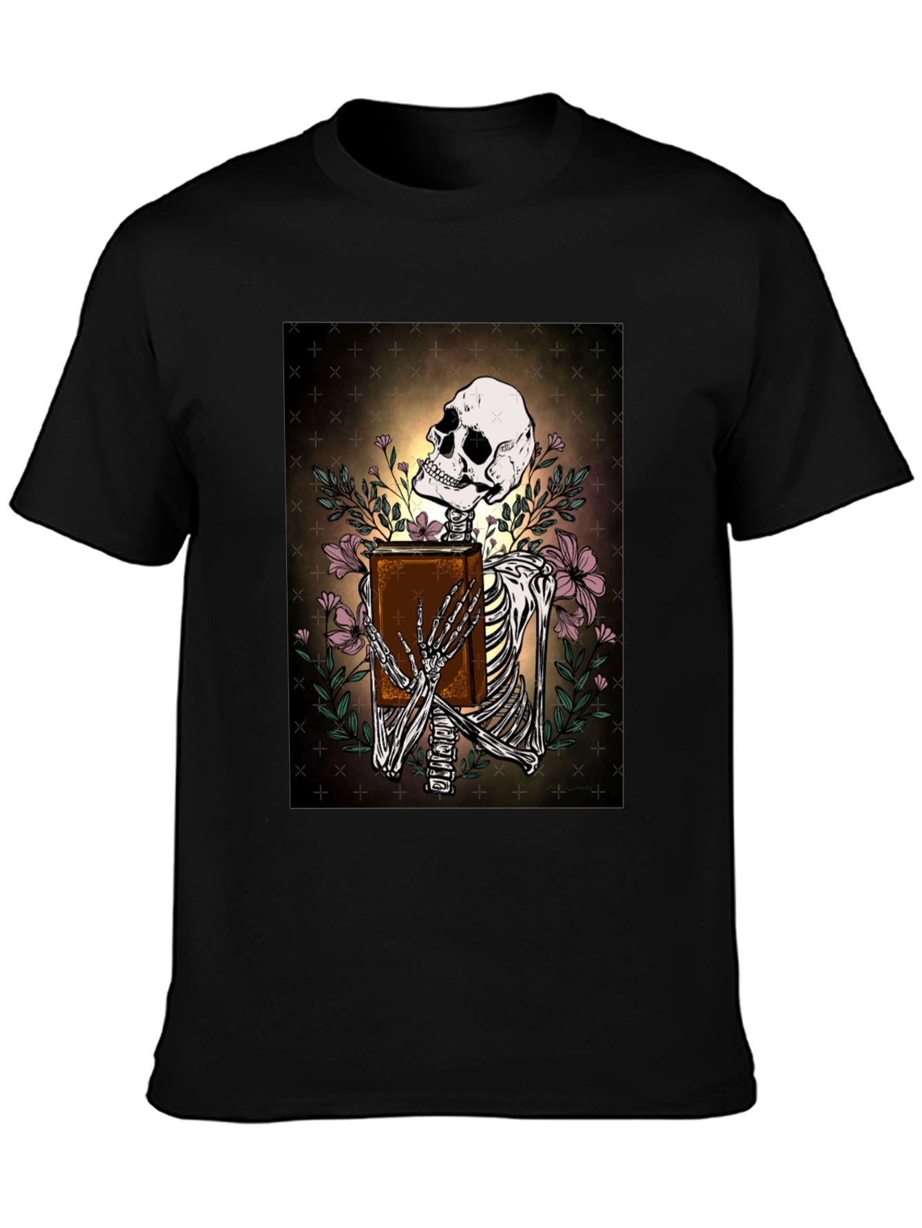 Skeleton Bookworm T-Shirt - Gothic Scholar Design