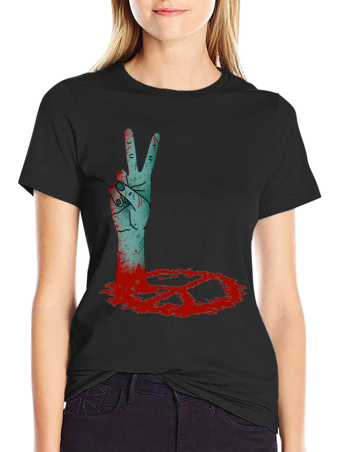 Zombie Peace Sign Black T-Shirt