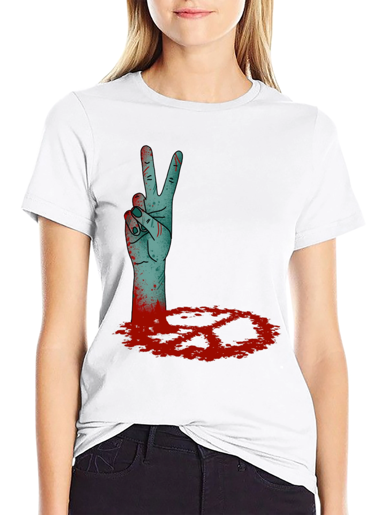 Zombie Peace Sign Black T-Shirt