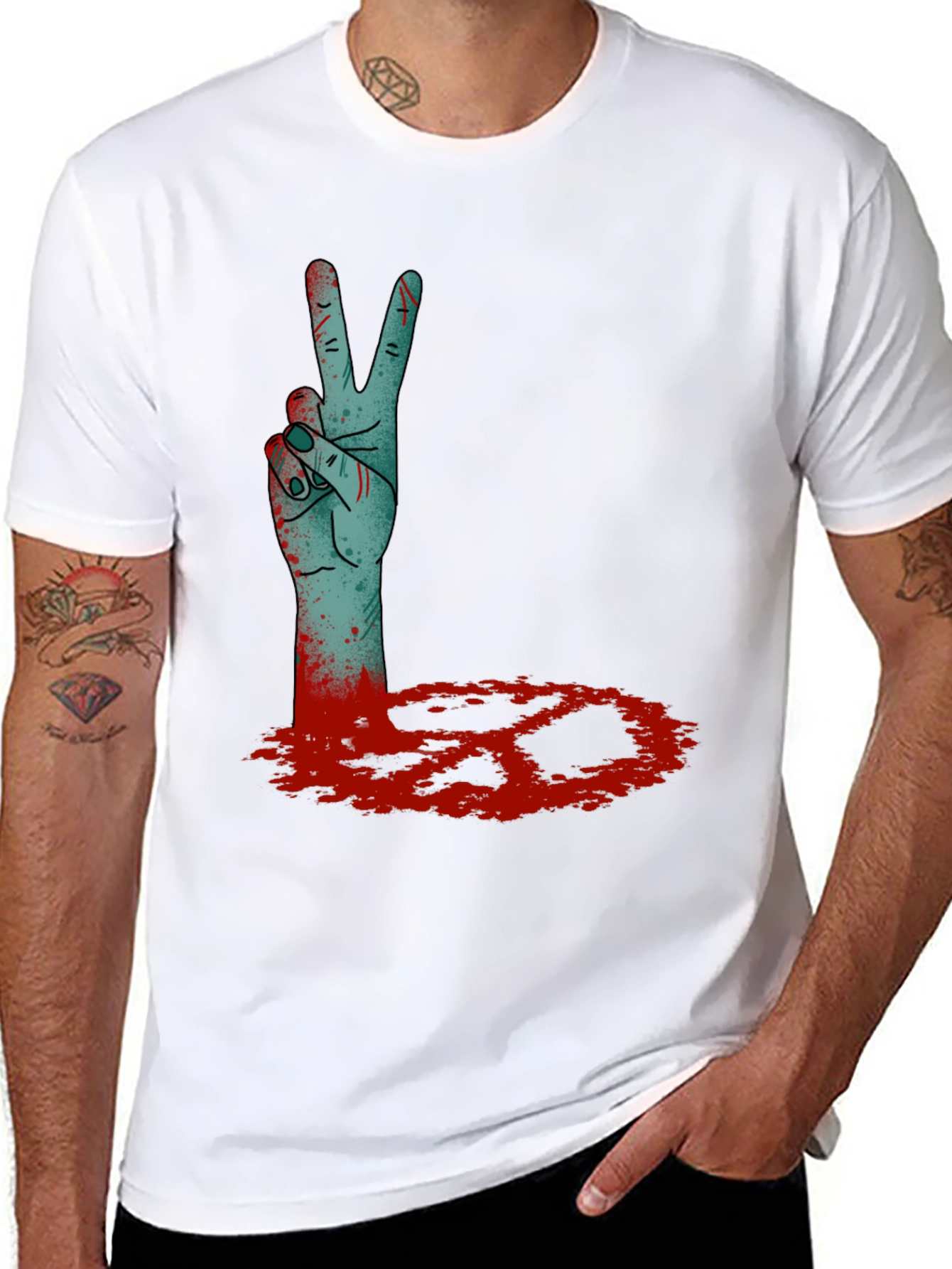 Zombie Peace Sign Black T-Shirt