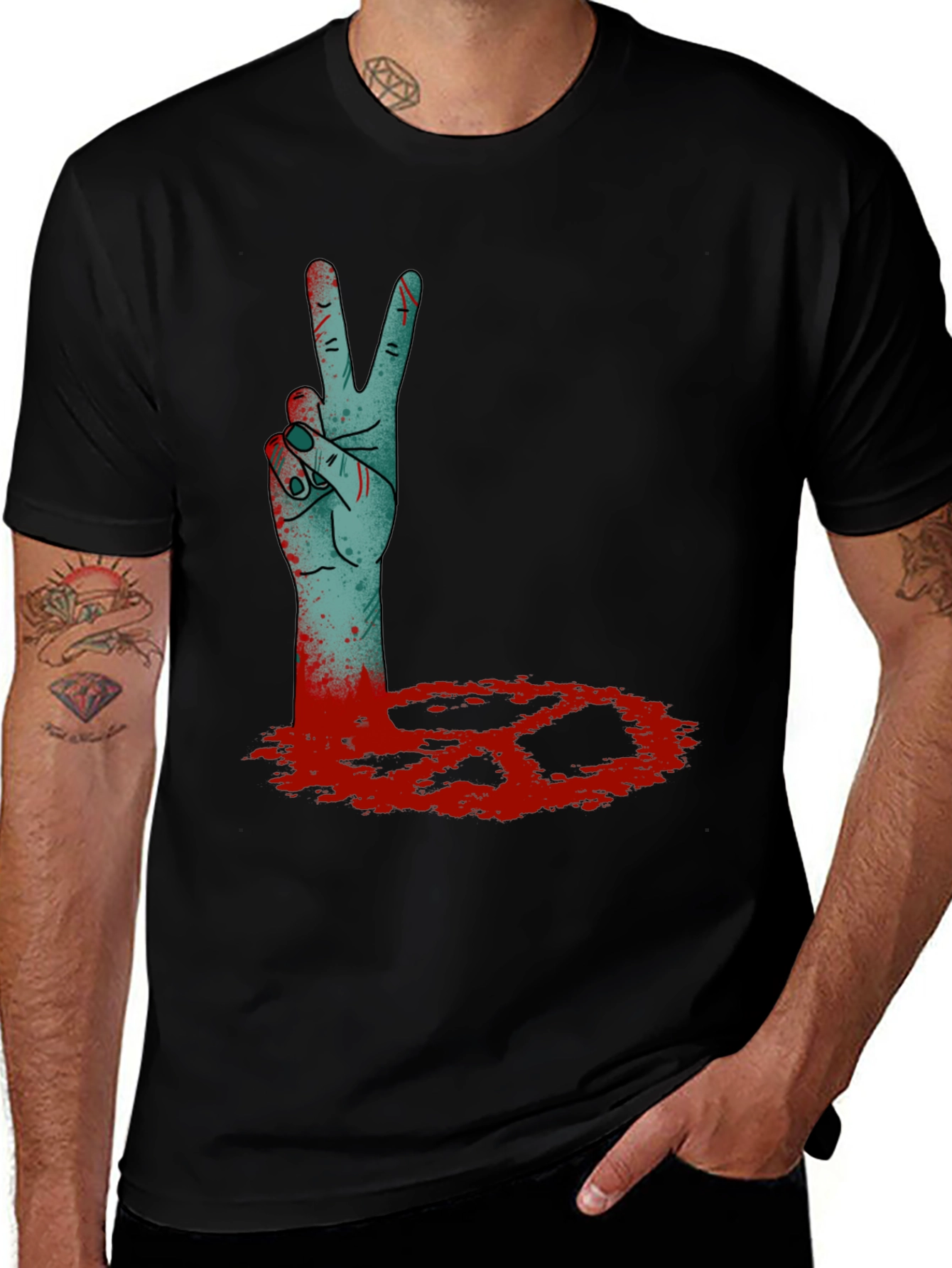 Zombie Peace Sign Black T-Shirt