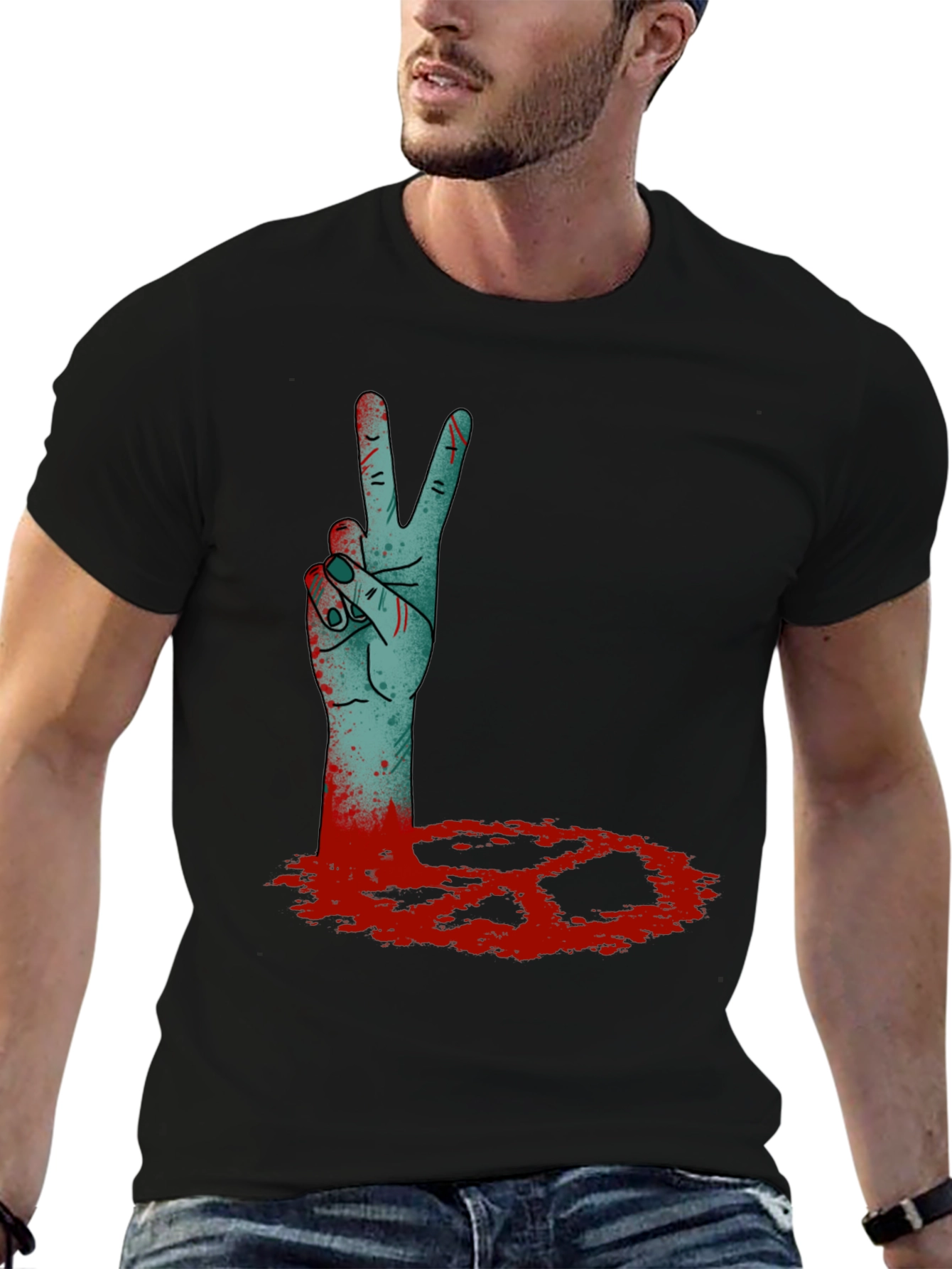 Zombie Peace Sign Black T-Shirt