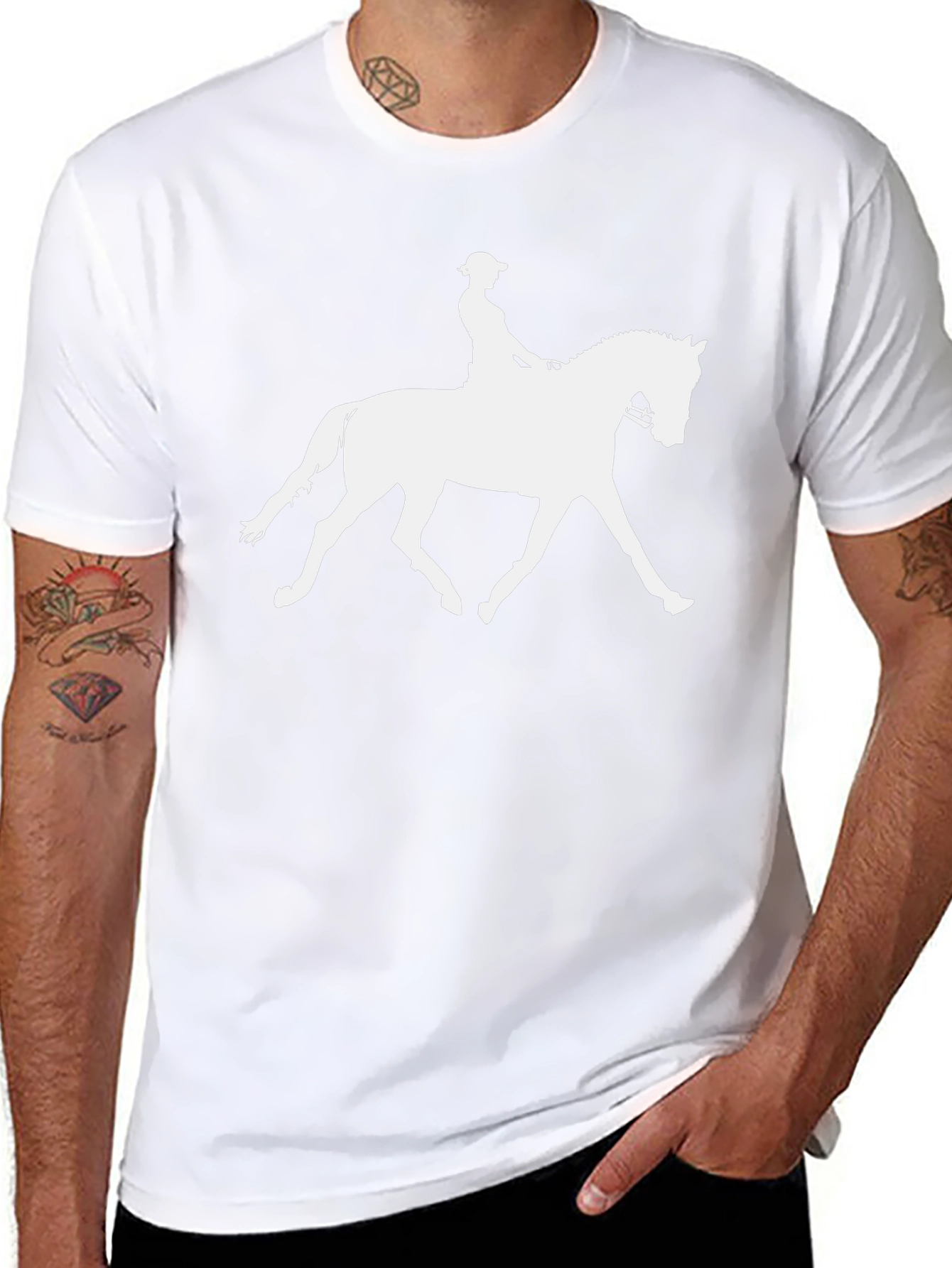 Equestrian Silhouette Graphic Tee - Black Cotton Shirt