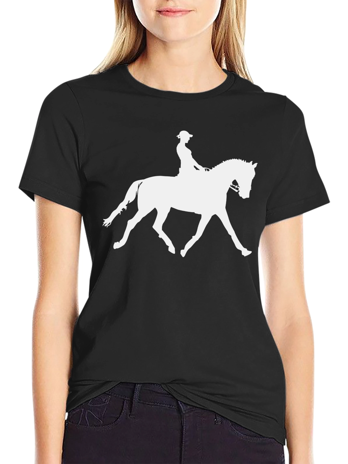 Equestrian Silhouette Graphic Tee - Black Cotton Shirt