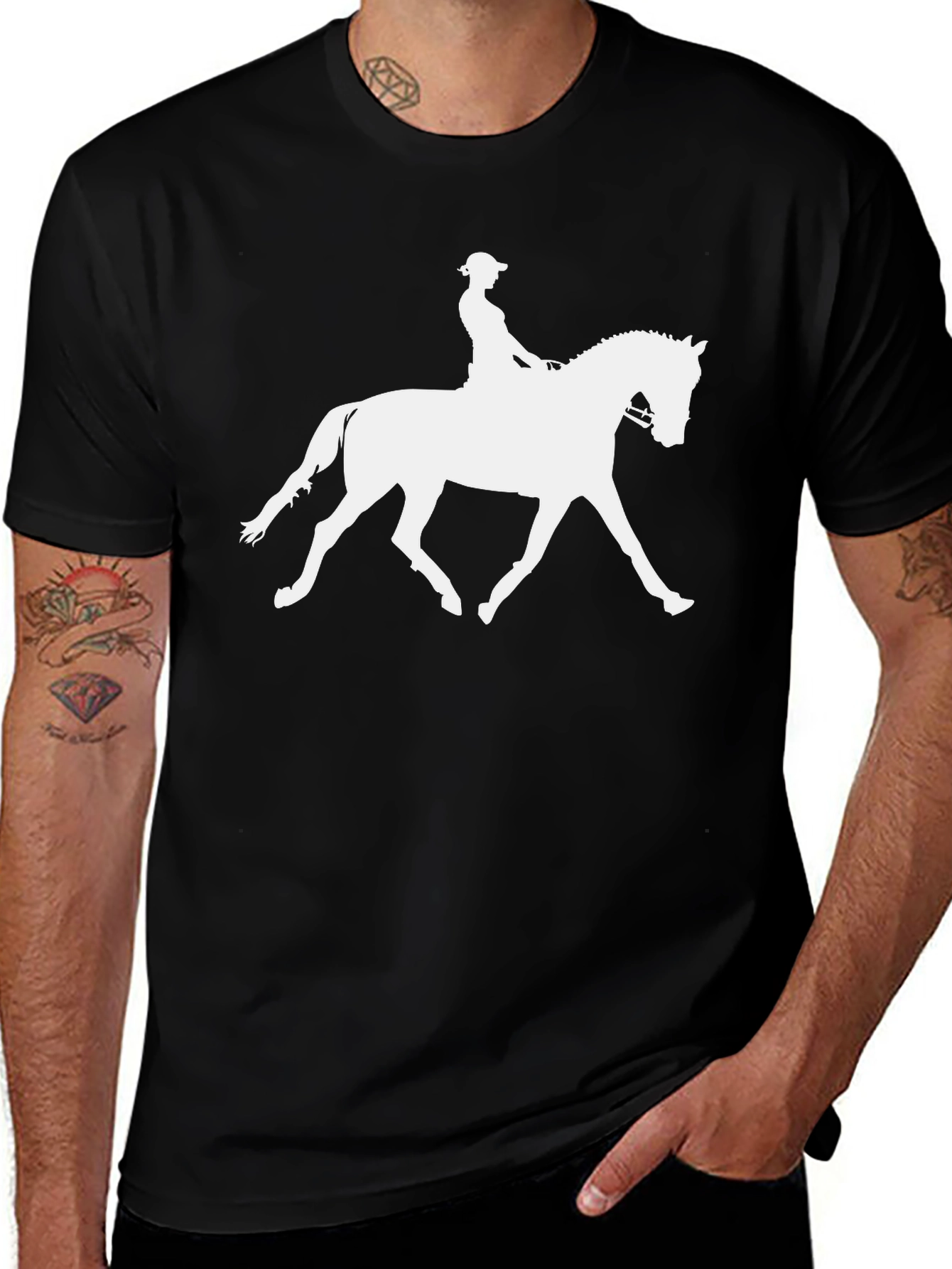 Equestrian Silhouette Graphic Tee - Black Cotton Shirt
