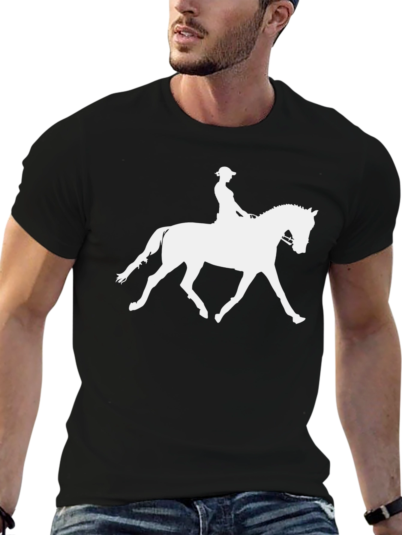 Equestrian Silhouette Graphic Tee - Black Cotton Shirt