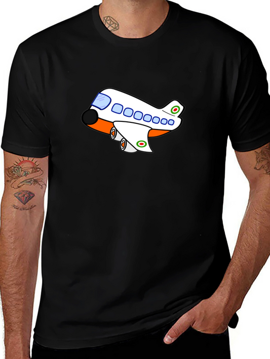 Cartoon Airplane T-Shirt - Black Short Sleeve