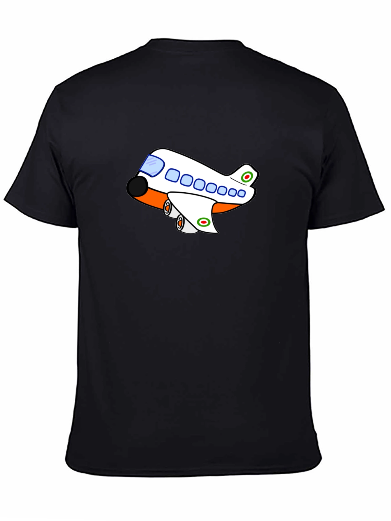 Cartoon Airplane T-Shirt - Black Short Sleeve
