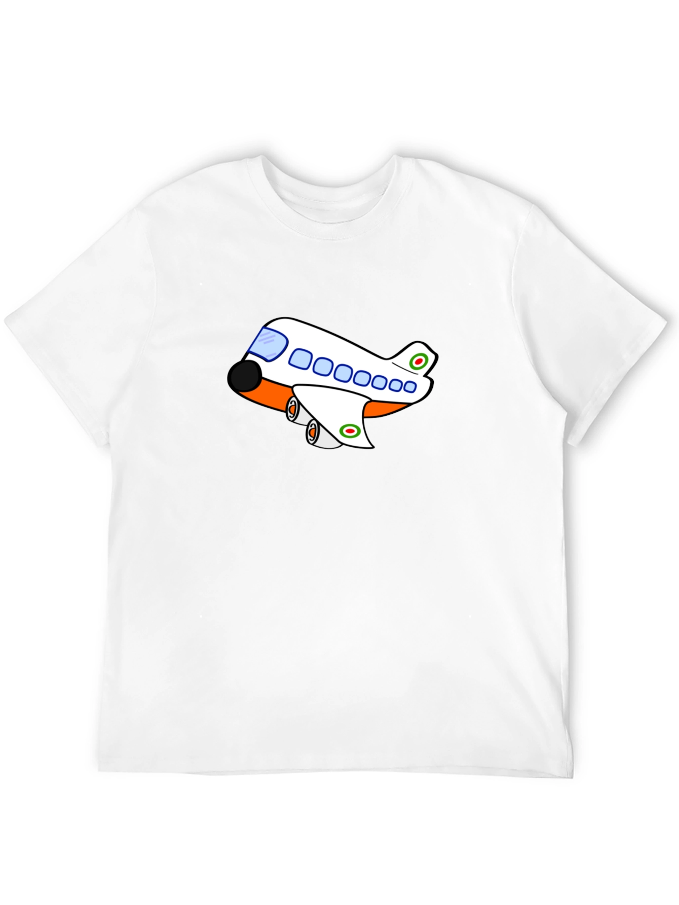 Cartoon Airplane T-Shirt - Black Short Sleeve