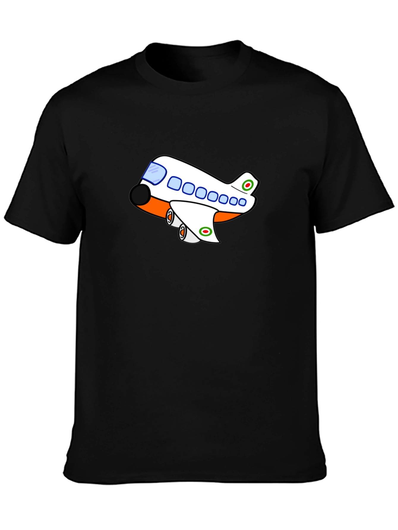 Cartoon Airplane T-Shirt - Black Short Sleeve