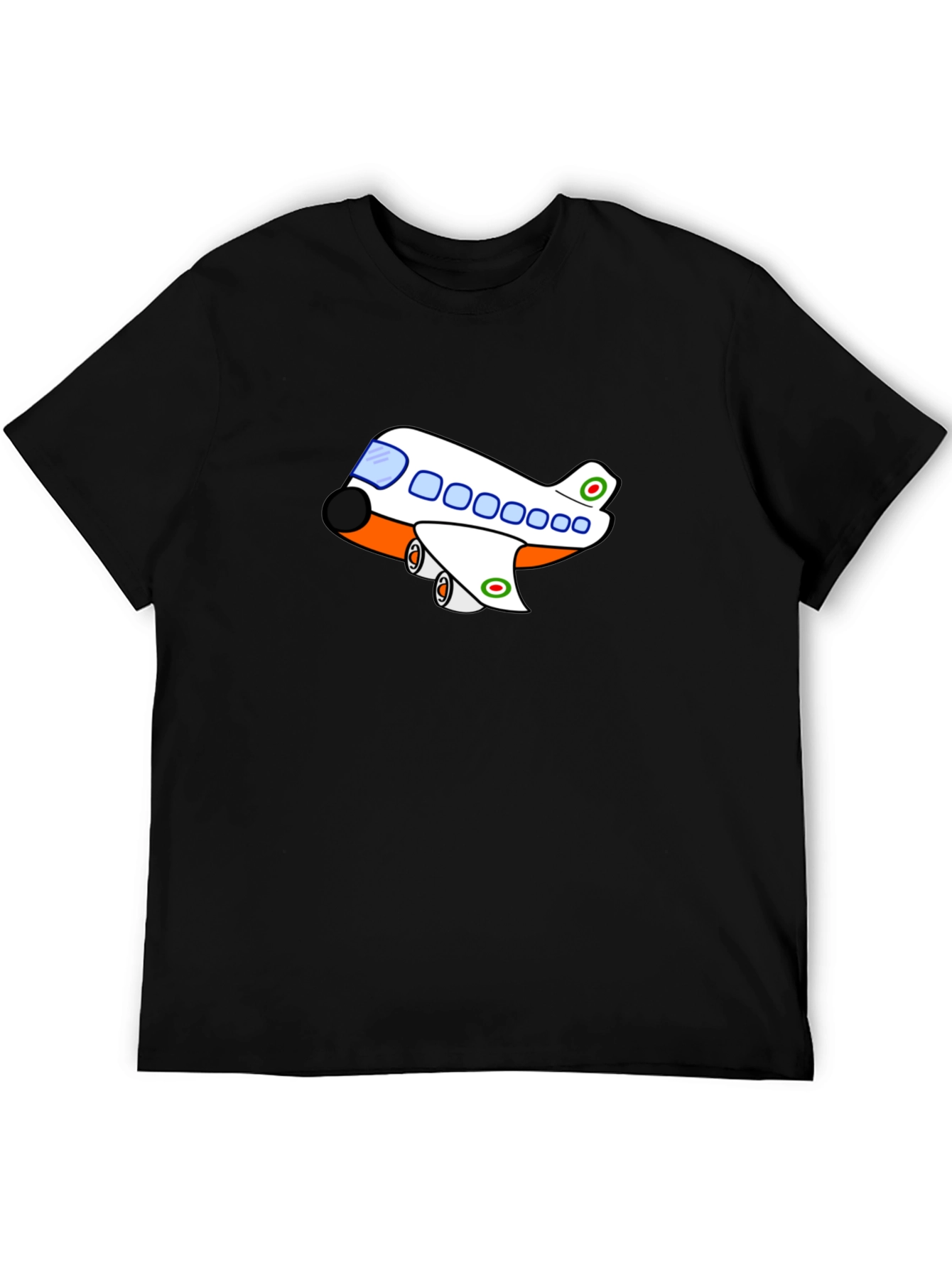 Cartoon Airplane T-Shirt - Black Short Sleeve