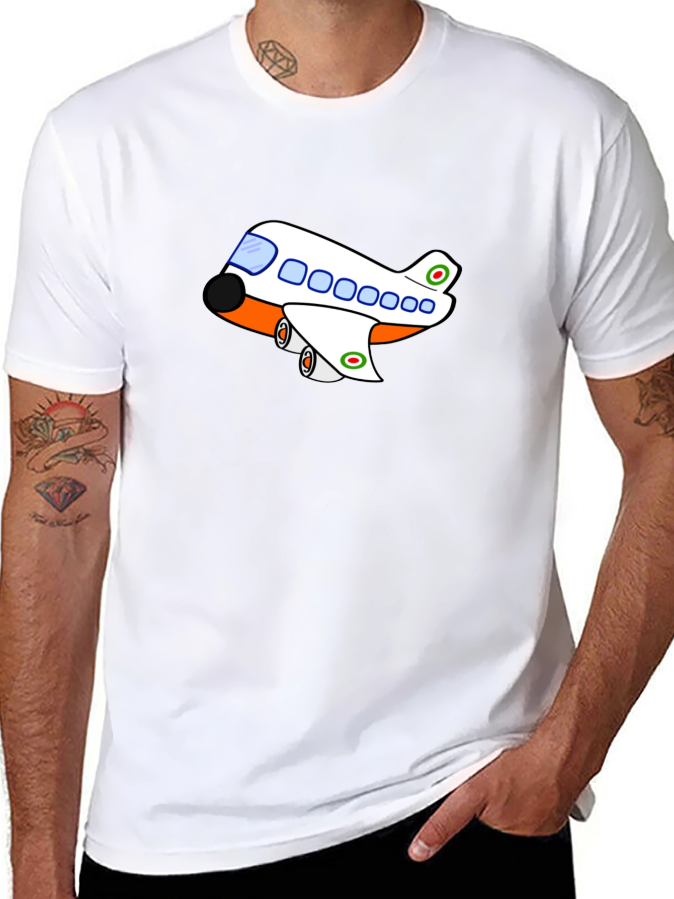 Cartoon Airplane T-Shirt - Black Short Sleeve