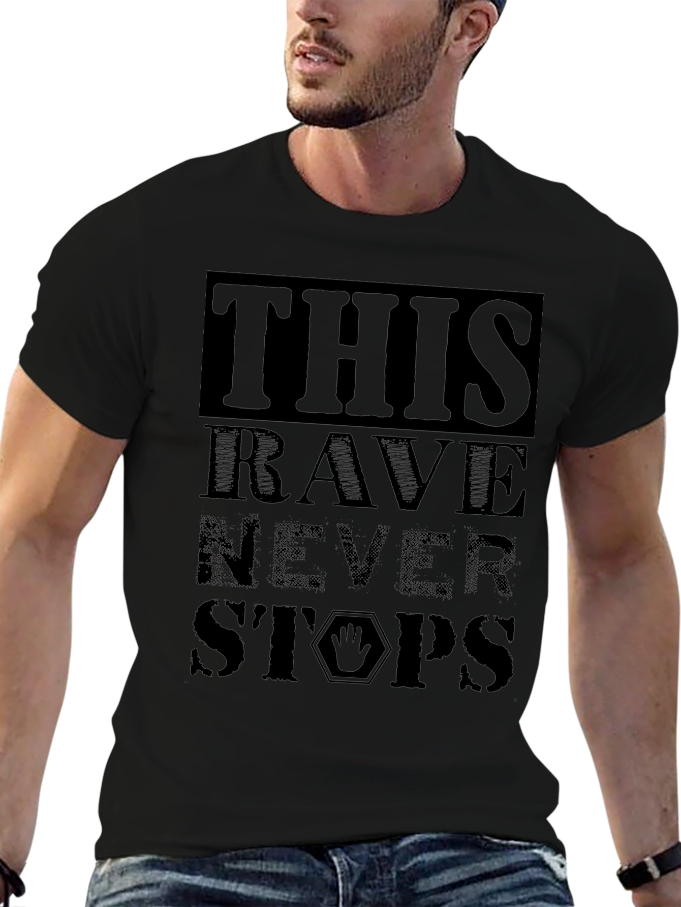 This Rave Never Stops Black Graphic T-Shirt