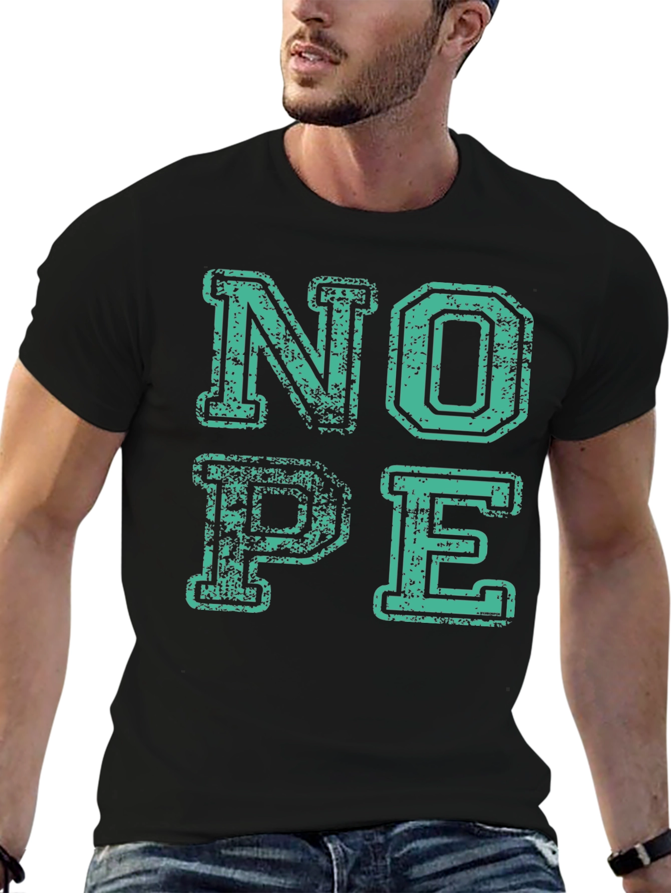 Nope Graphic T-Shirt - Casual Crew Neck Tee