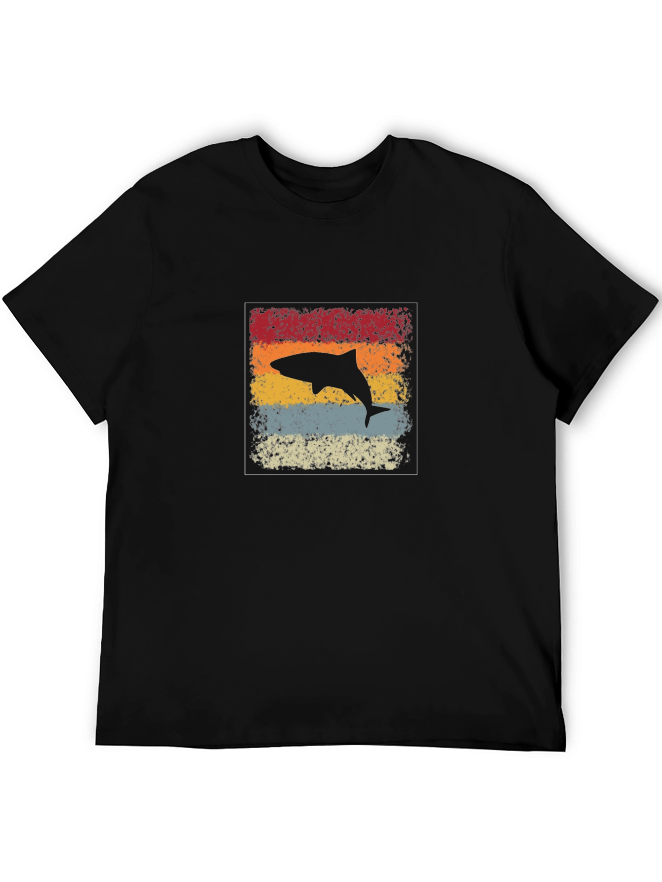 Retro Shark Graphic Tee - Black Cotton Casual Shirt